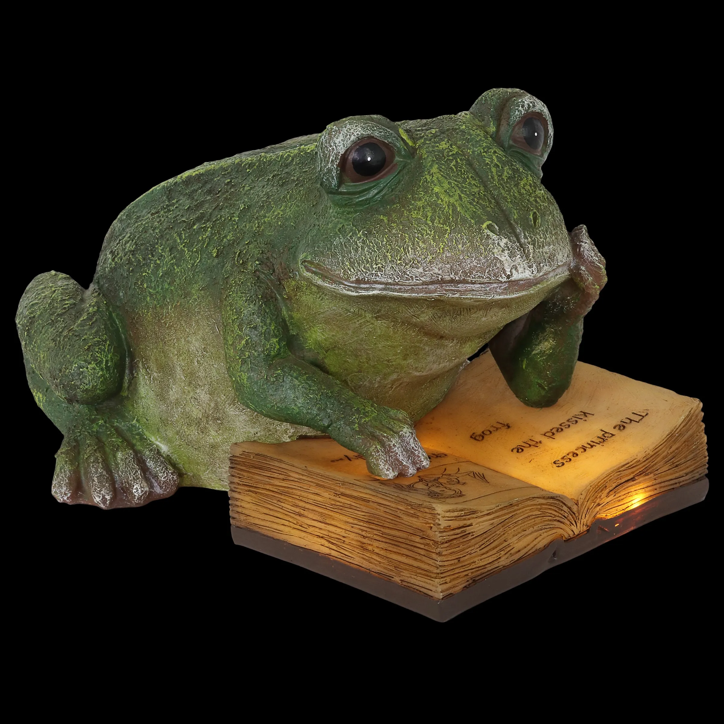 Solar Reading Frog with Book Garden Statue, 10 by 7 Inches