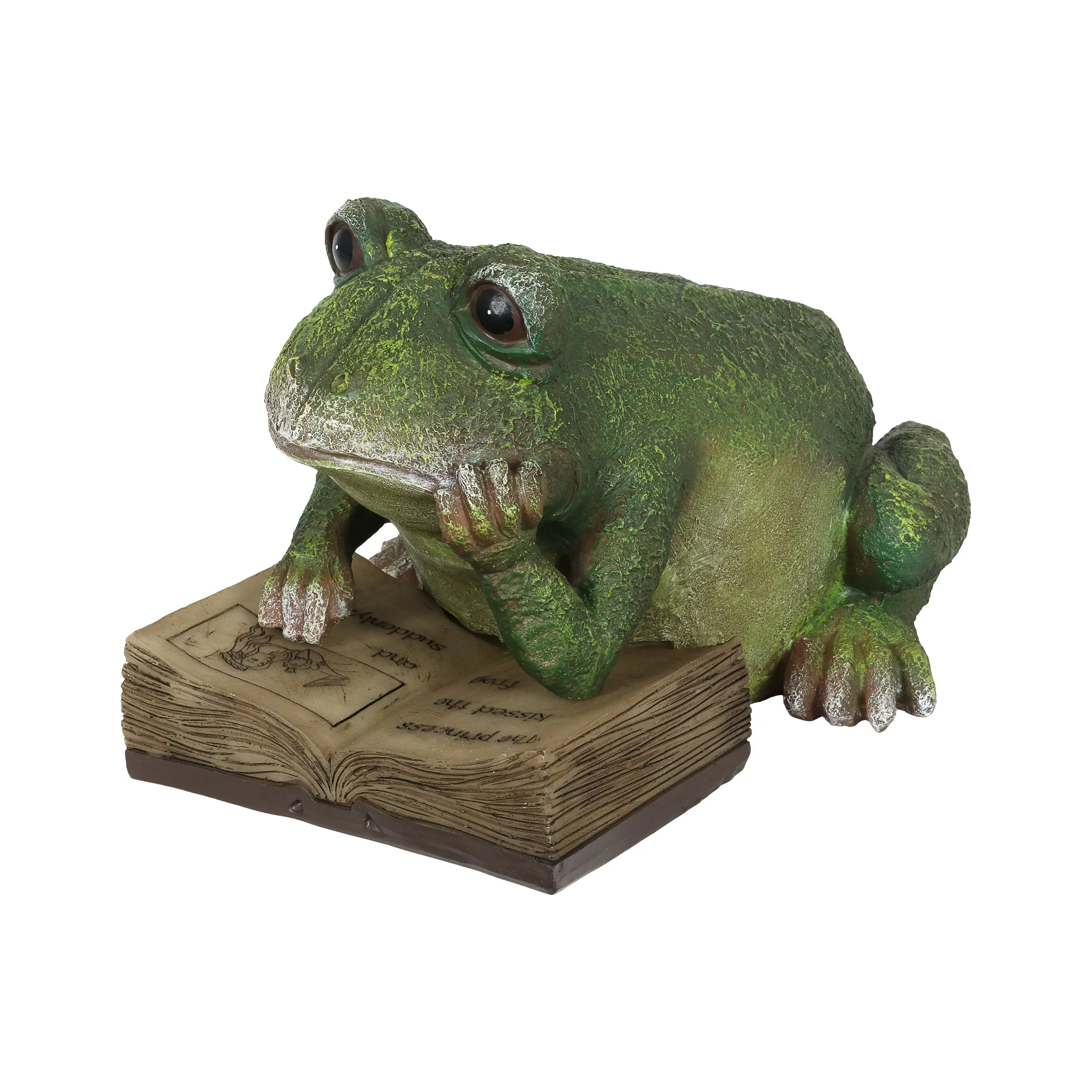Solar Reading Frog with Book Garden Statue, 10 by 7 Inches