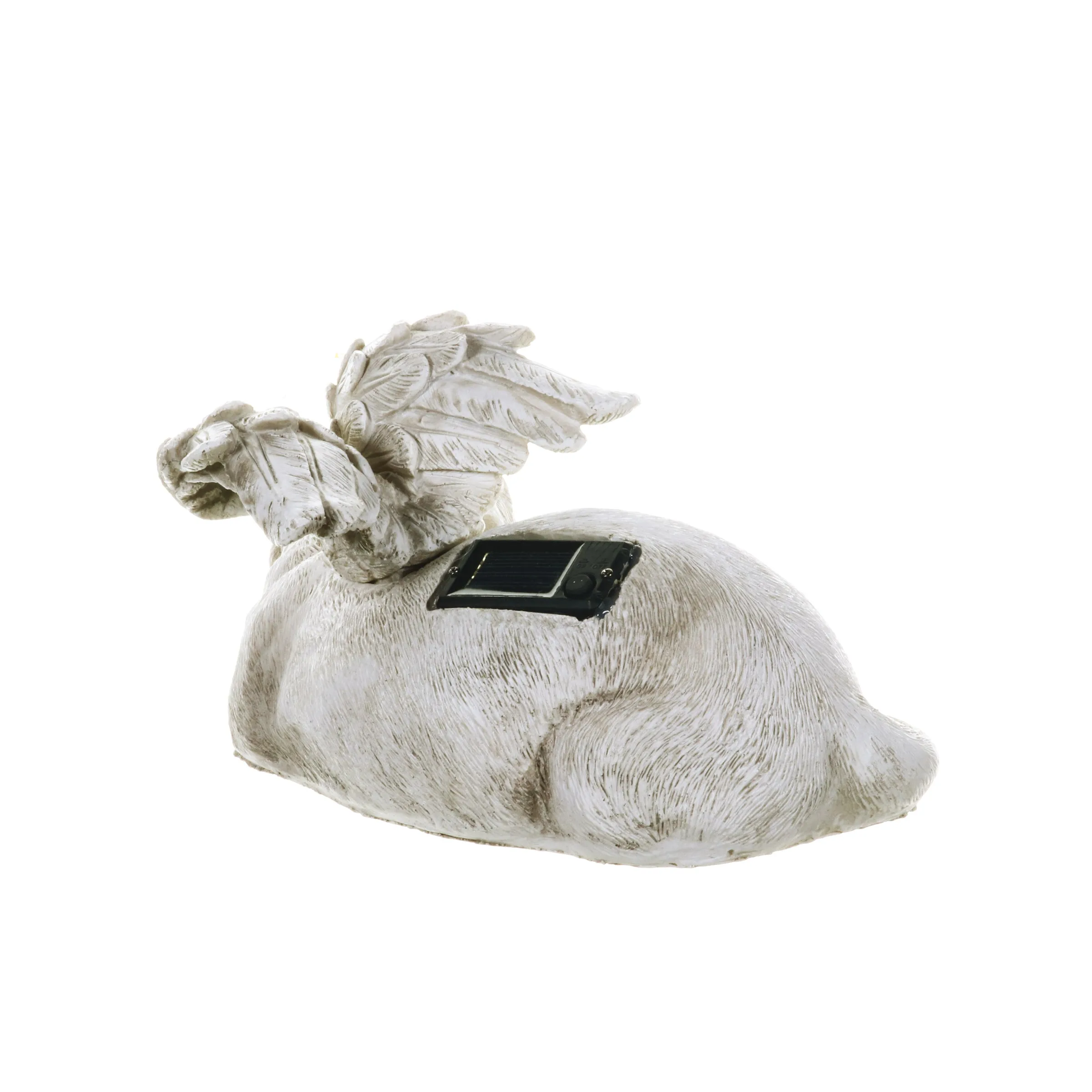 Solar Sleeping Dog with Halo and Angel Wings Memorial Garden Statue, 12 by 7 Inches