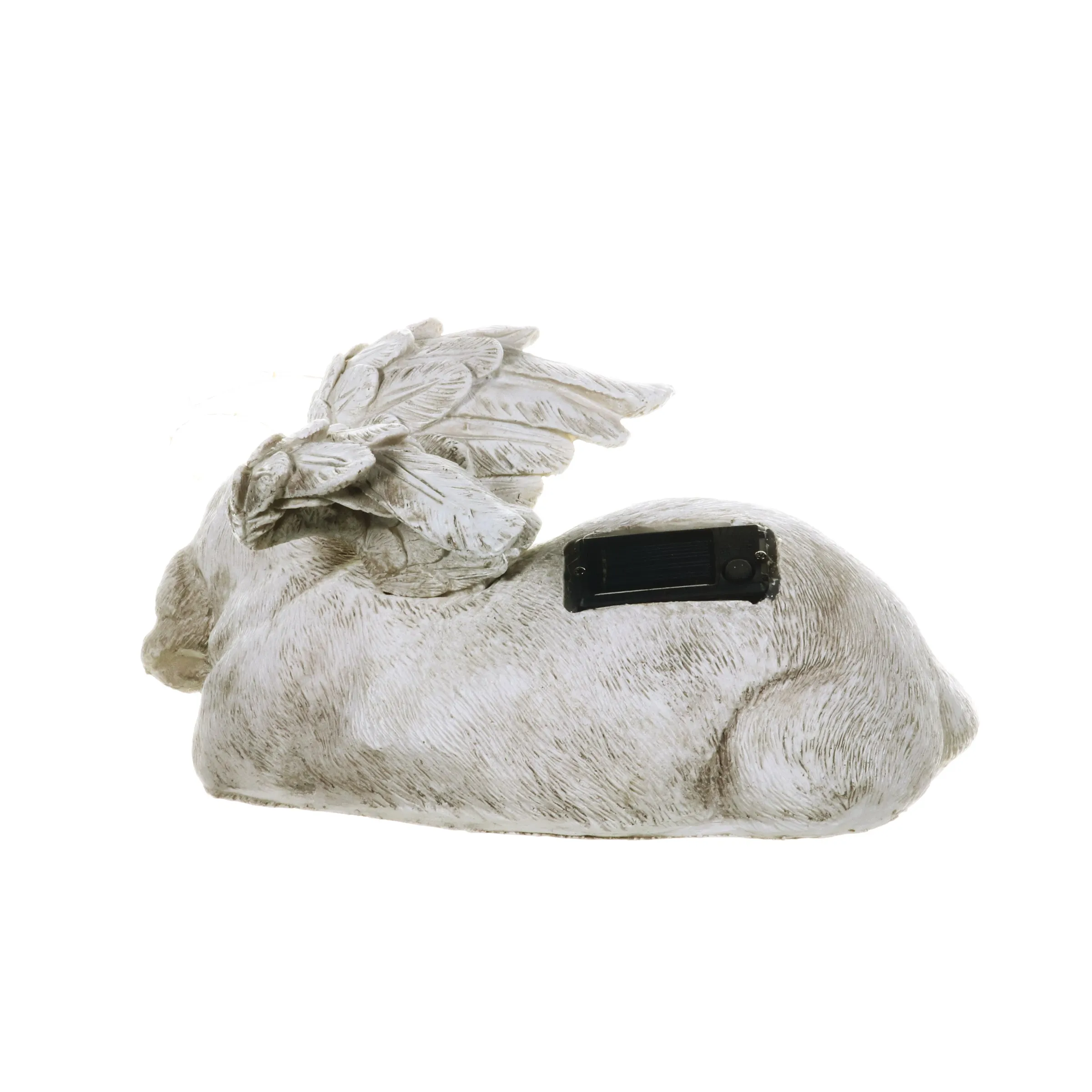 Solar Sleeping Dog with Halo and Angel Wings Memorial Garden Statue, 12 by 7 Inches
