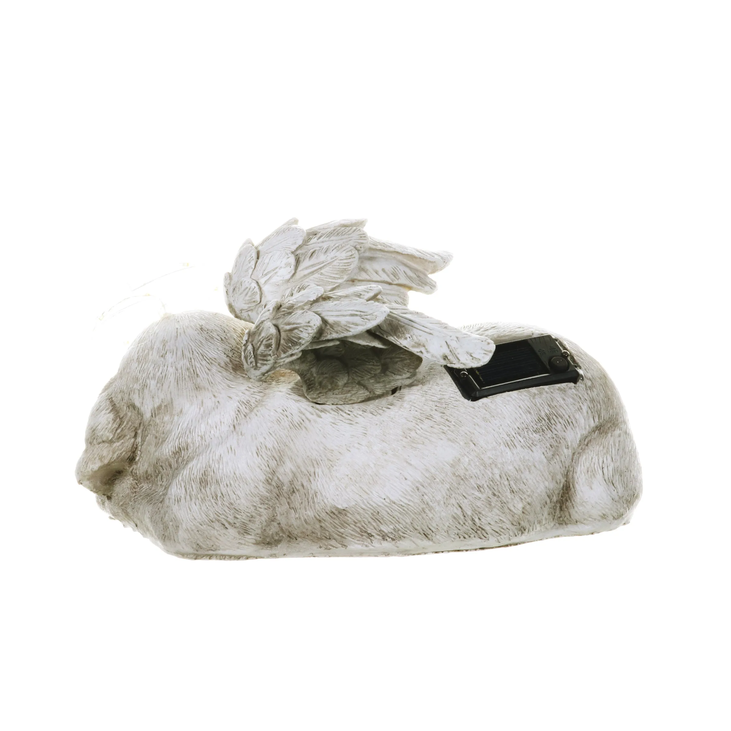 Solar Sleeping Dog with Halo and Angel Wings Memorial Garden Statue, 12 by 7 Inches