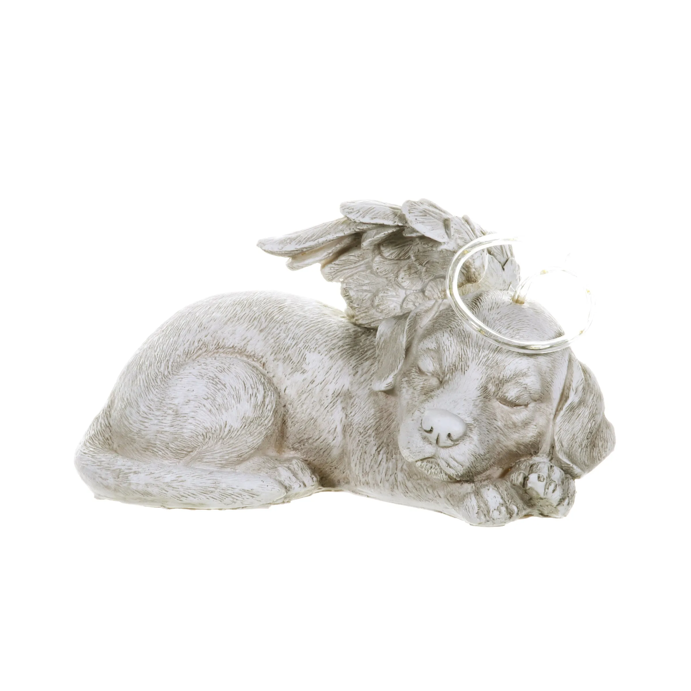 Solar Sleeping Dog with Halo and Angel Wings Memorial Garden Statue, 12 by 7 Inches