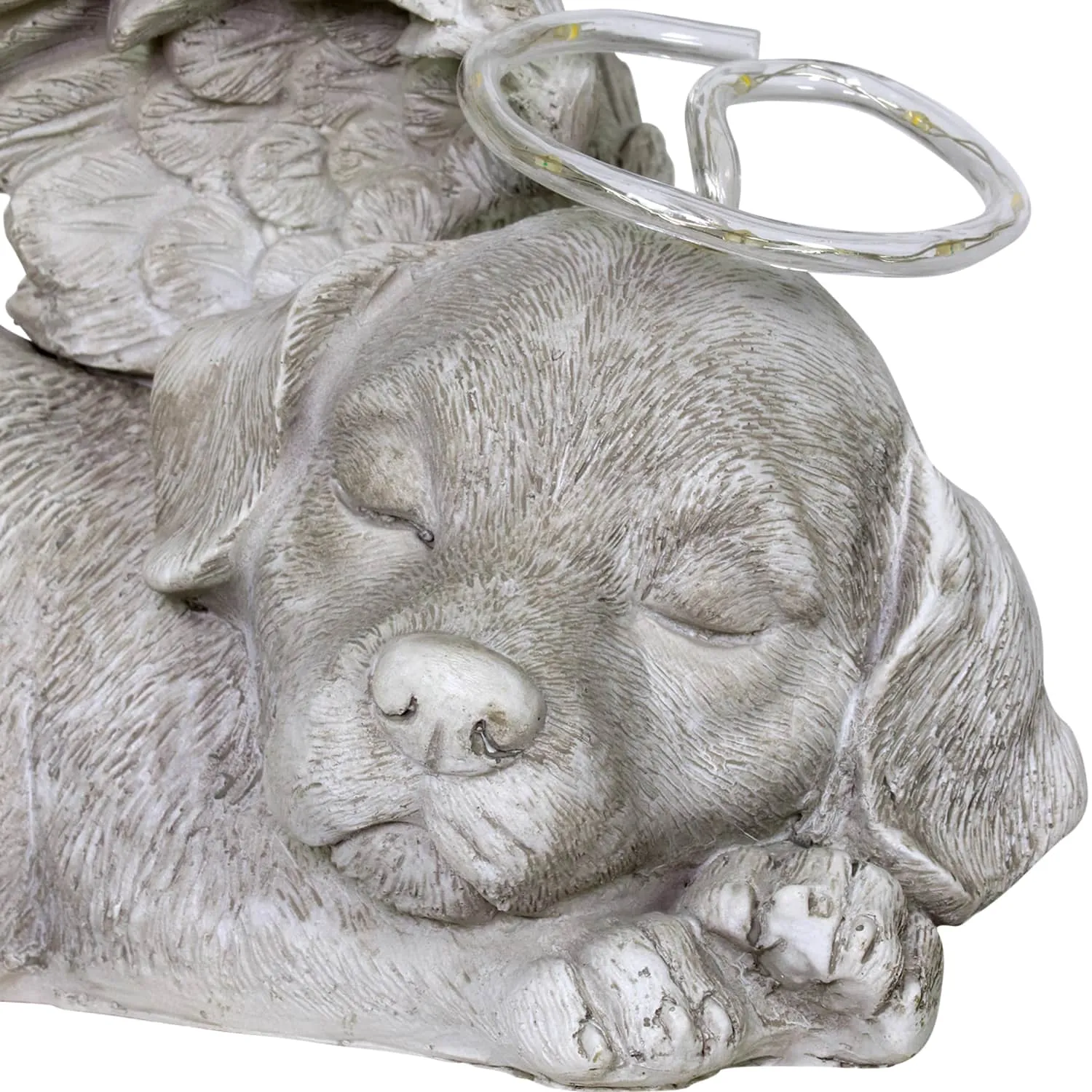 Solar Sleeping Dog with Halo and Angel Wings Memorial Garden Statue, 12 by 7 Inches