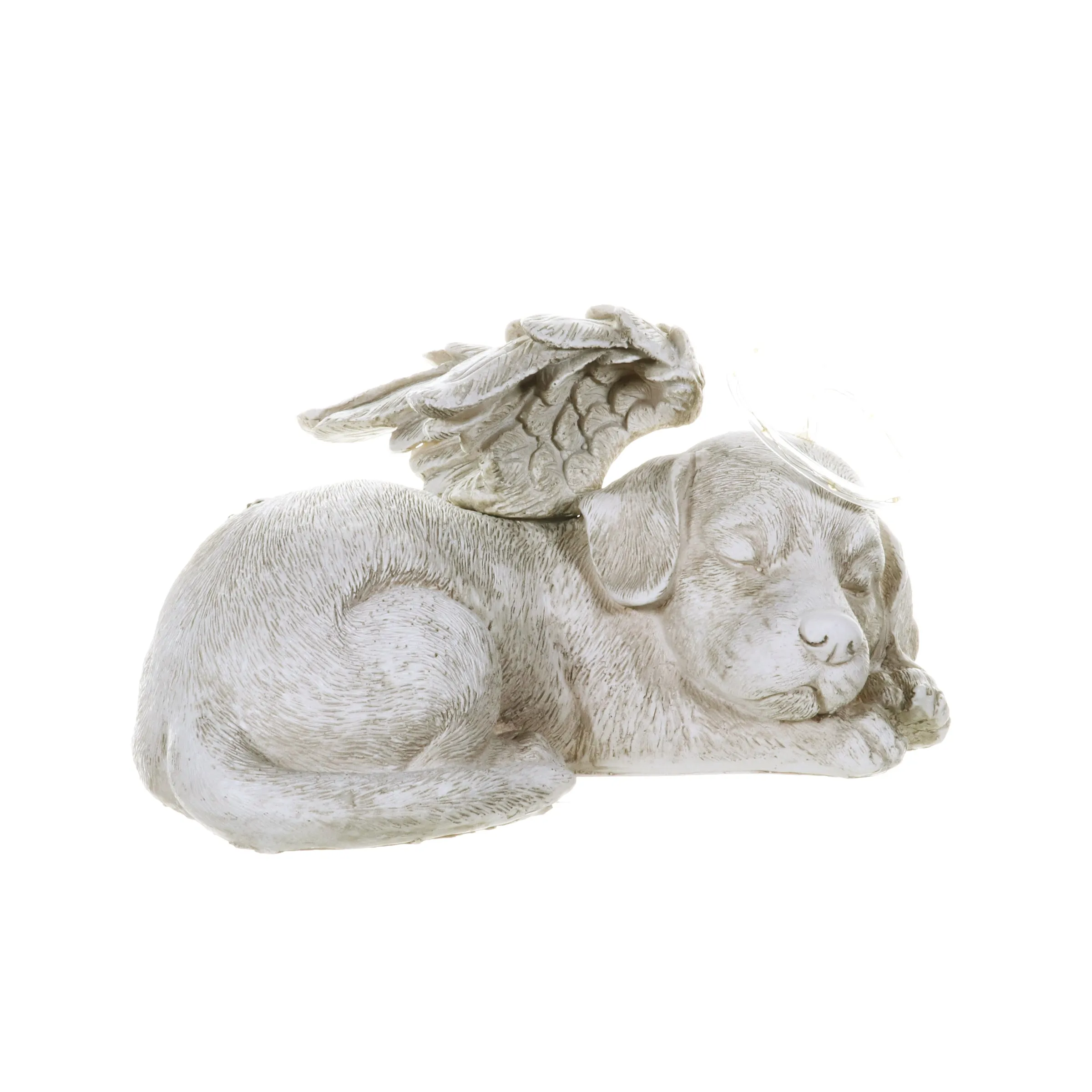 Solar Sleeping Dog with Halo and Angel Wings Memorial Garden Statue, 12 by 7 Inches