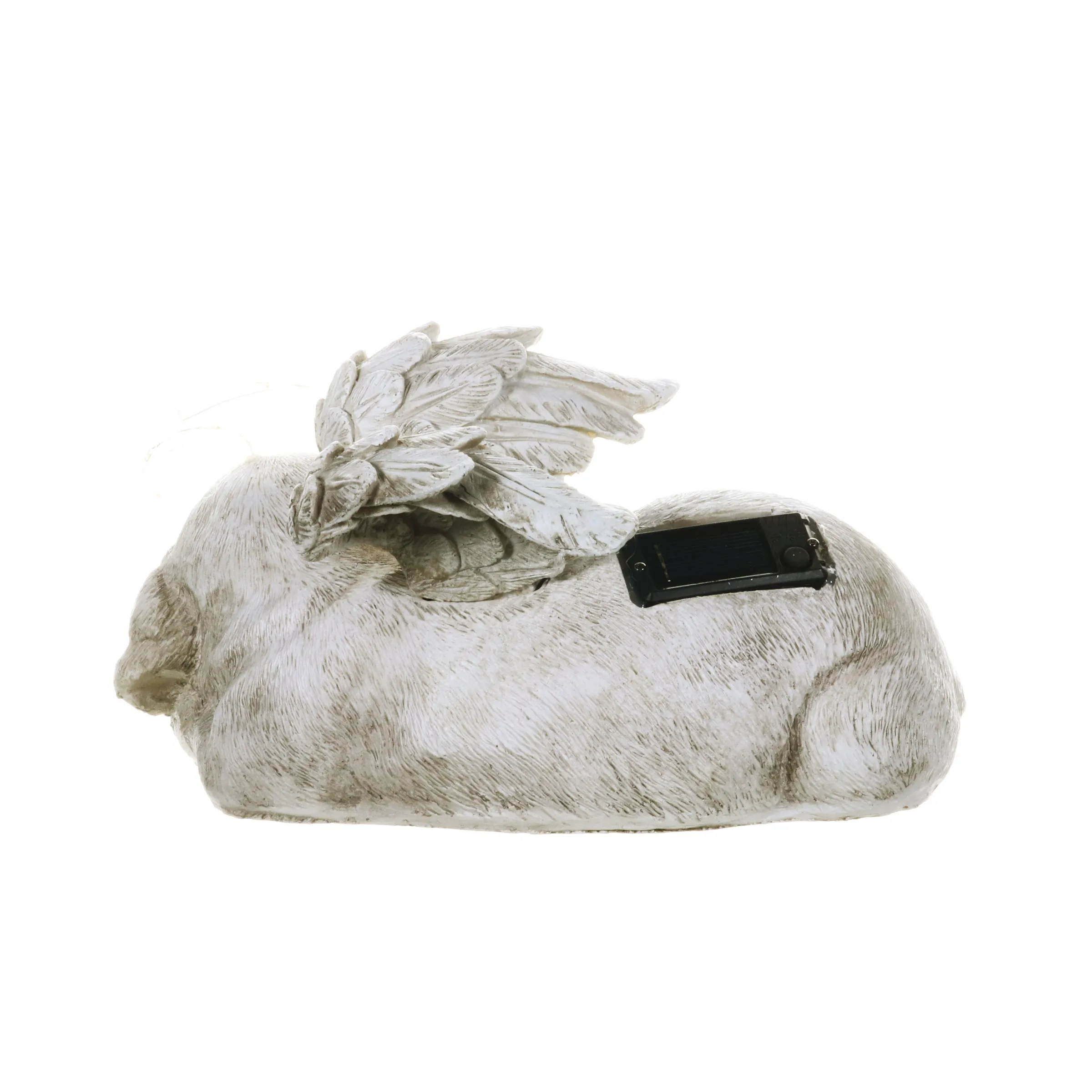 Solar Sleeping Dog with Halo and Angel Wings Memorial Garden Statue, 12 by 7 Inches