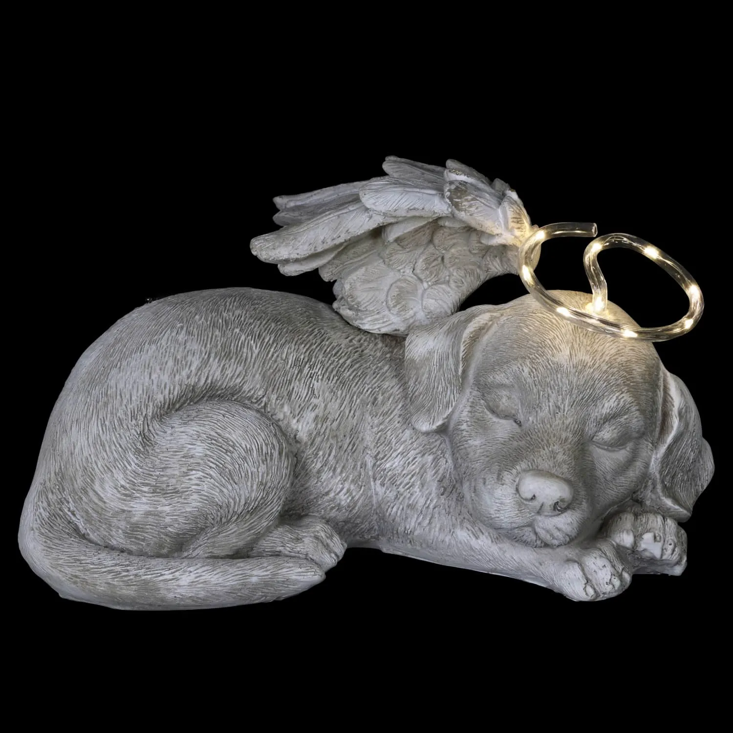 Solar Sleeping Dog with Halo and Angel Wings Memorial Garden Statue, 12 by 7 Inches