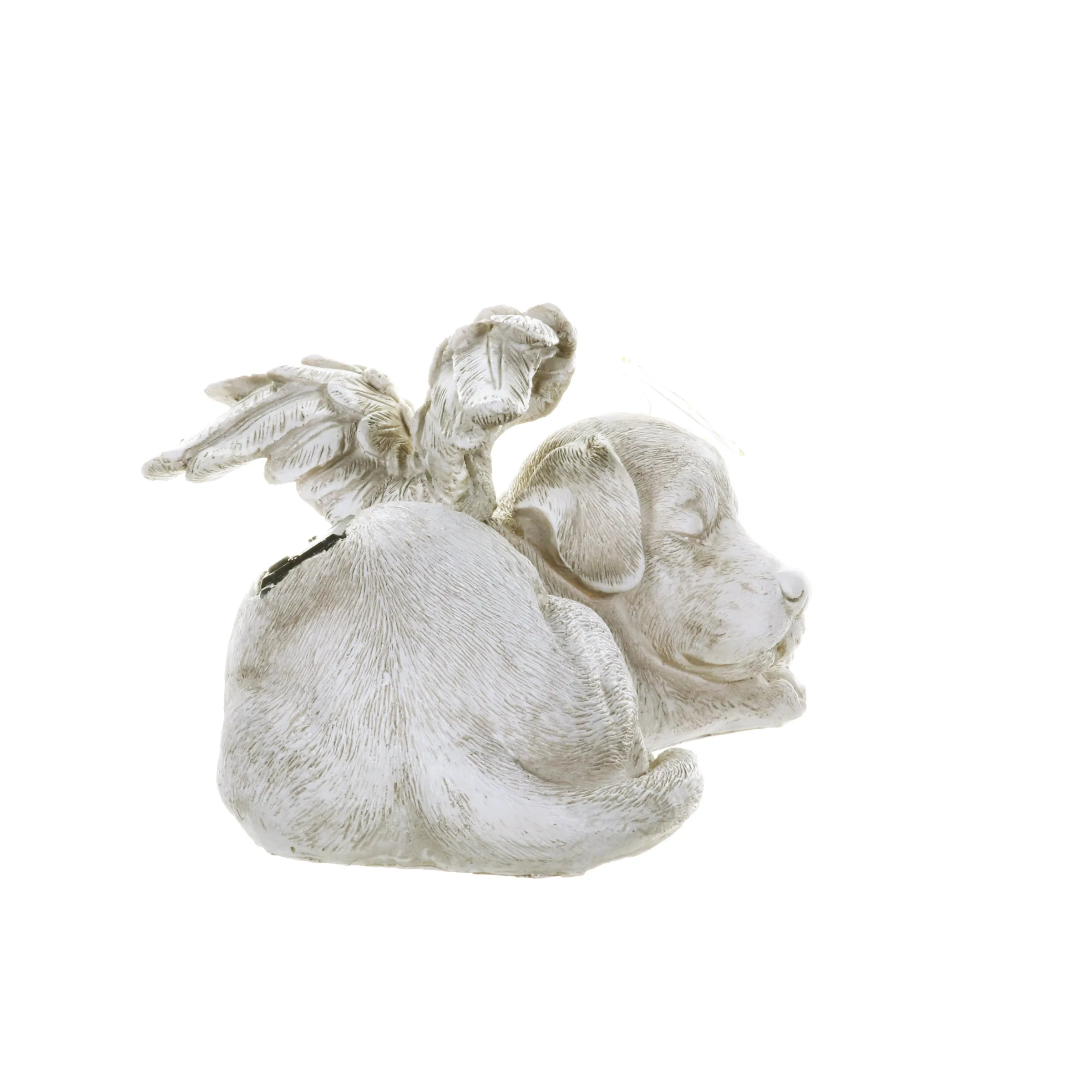 Solar Sleeping Dog with Halo and Angel Wings Memorial Garden Statue, 12 by 7 Inches