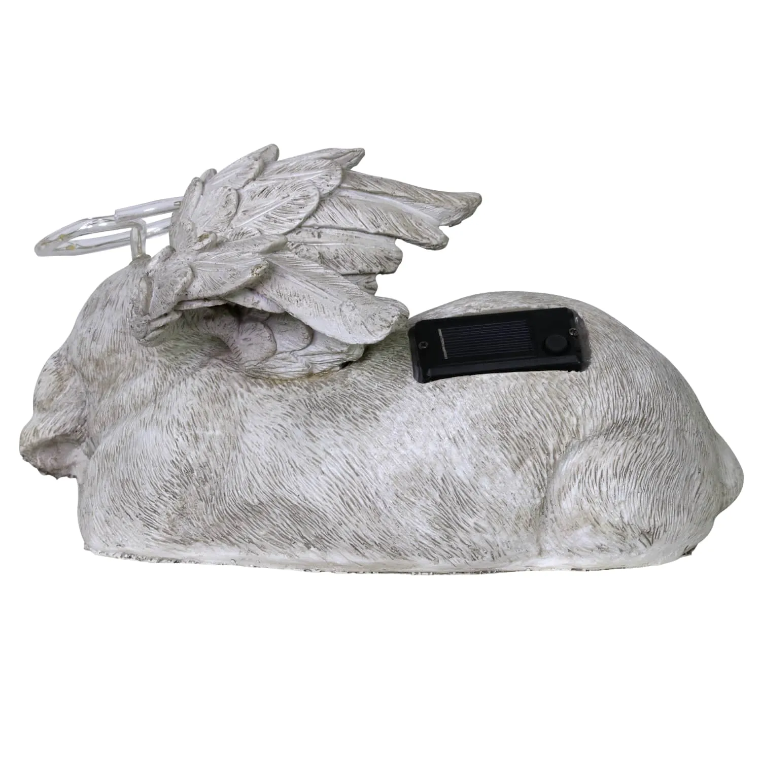 Solar Sleeping Dog with Halo and Angel Wings Memorial Garden Statue, 12 by 7 Inches