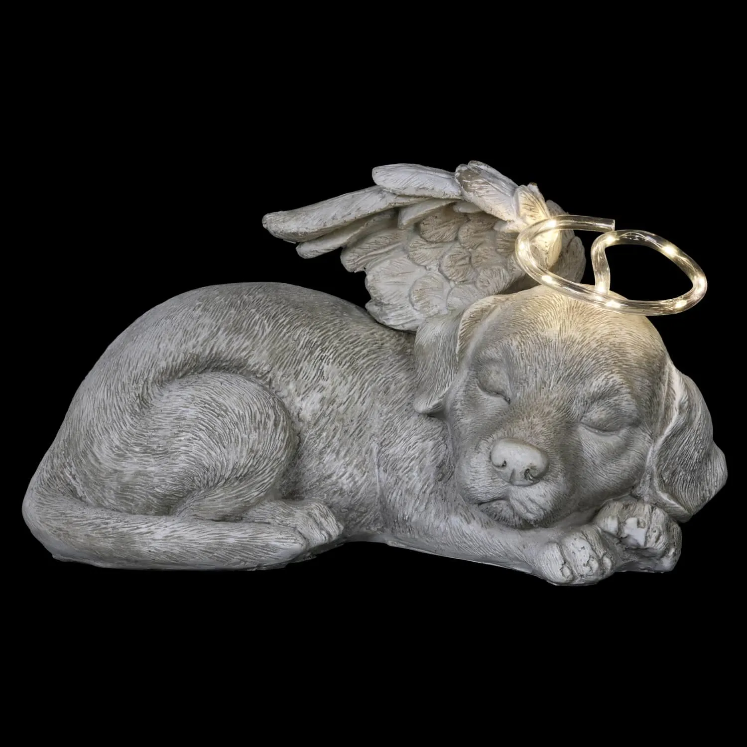Solar Sleeping Dog with Halo and Angel Wings Memorial Garden Statue, 12 by 7 Inches