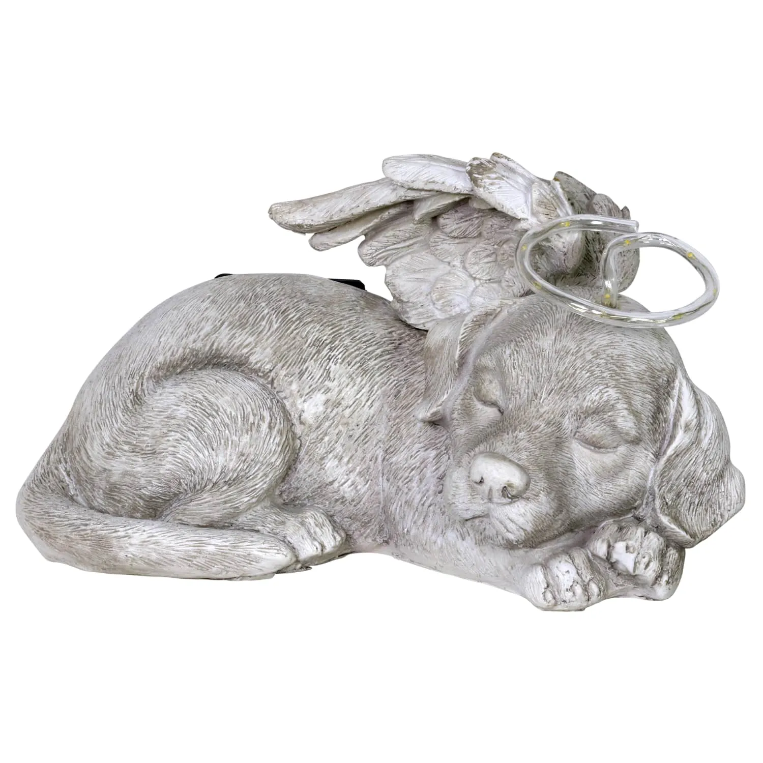 Solar Sleeping Dog with Halo and Angel Wings Memorial Garden Statue, 12 by 7 Inches