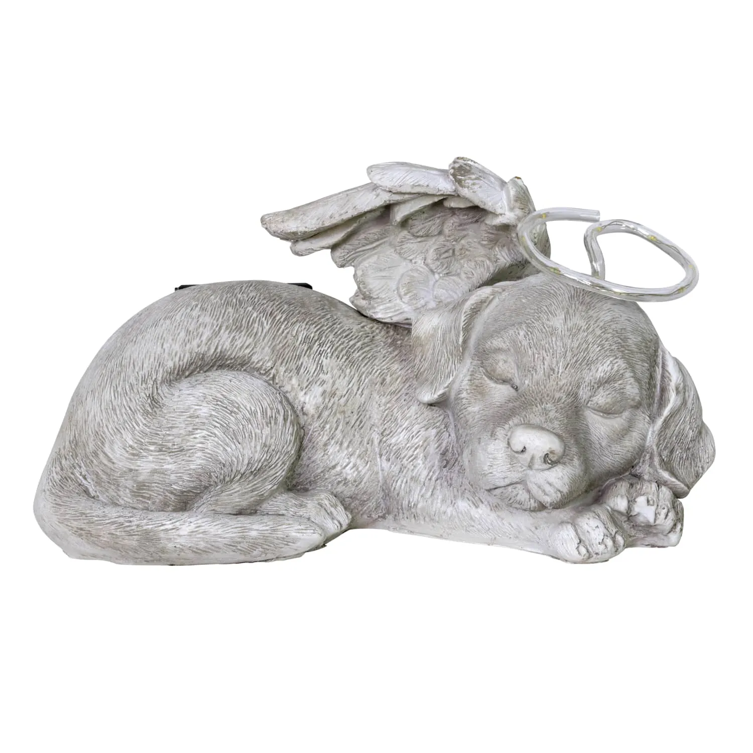 Solar Sleeping Dog with Halo and Angel Wings Memorial Garden Statue, 12 by 7 Inches