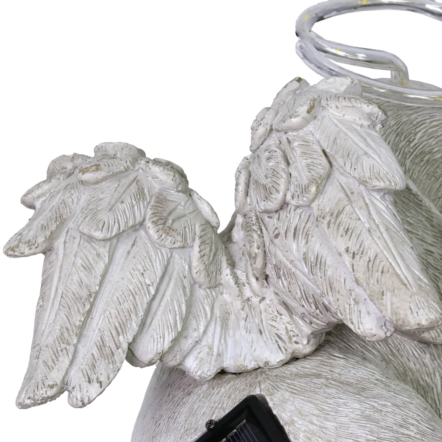 Solar Sleeping Dog with Halo and Angel Wings Memorial Garden Statue, 12 by 7 Inches