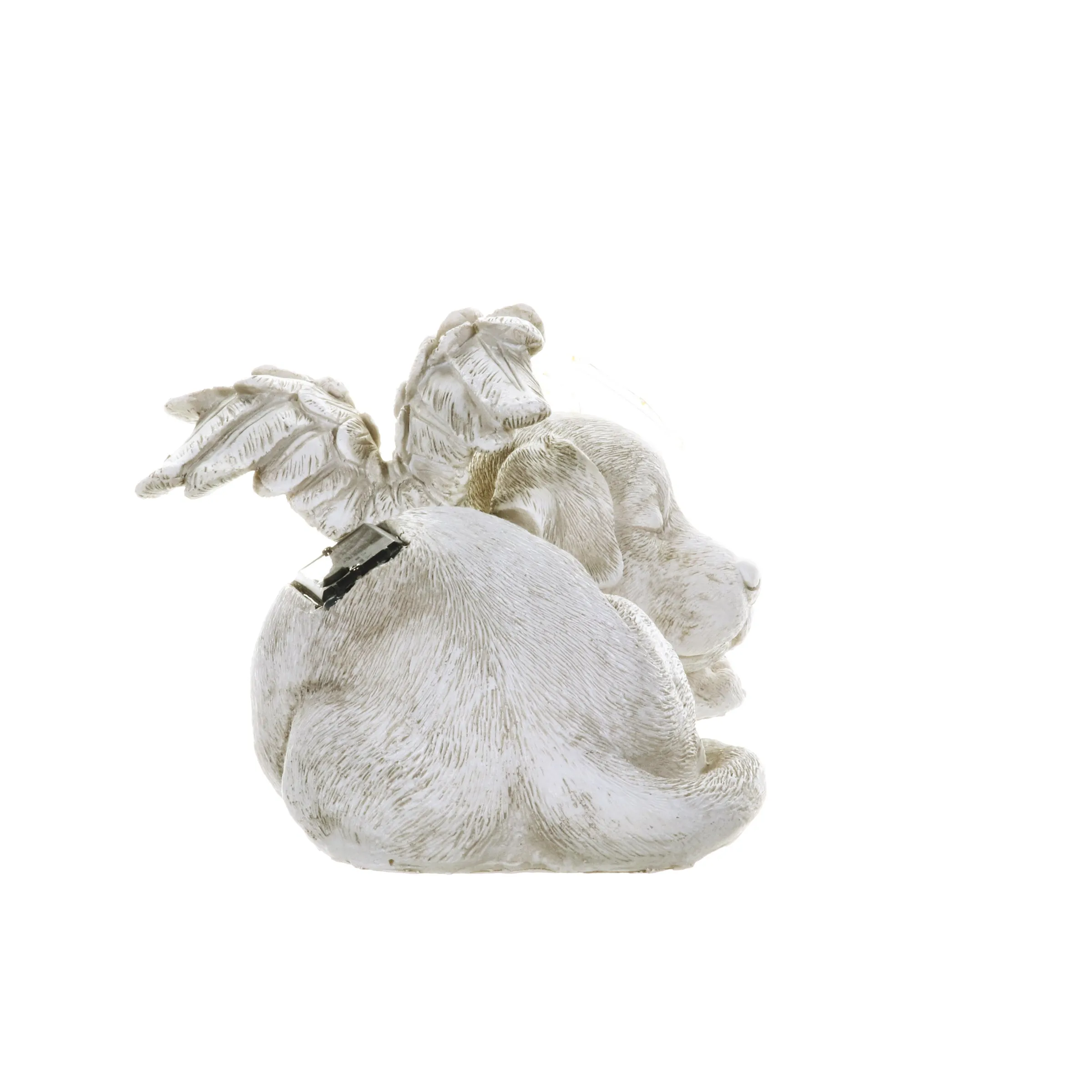 Solar Sleeping Dog with Halo and Angel Wings Memorial Garden Statue, 12 by 7 Inches