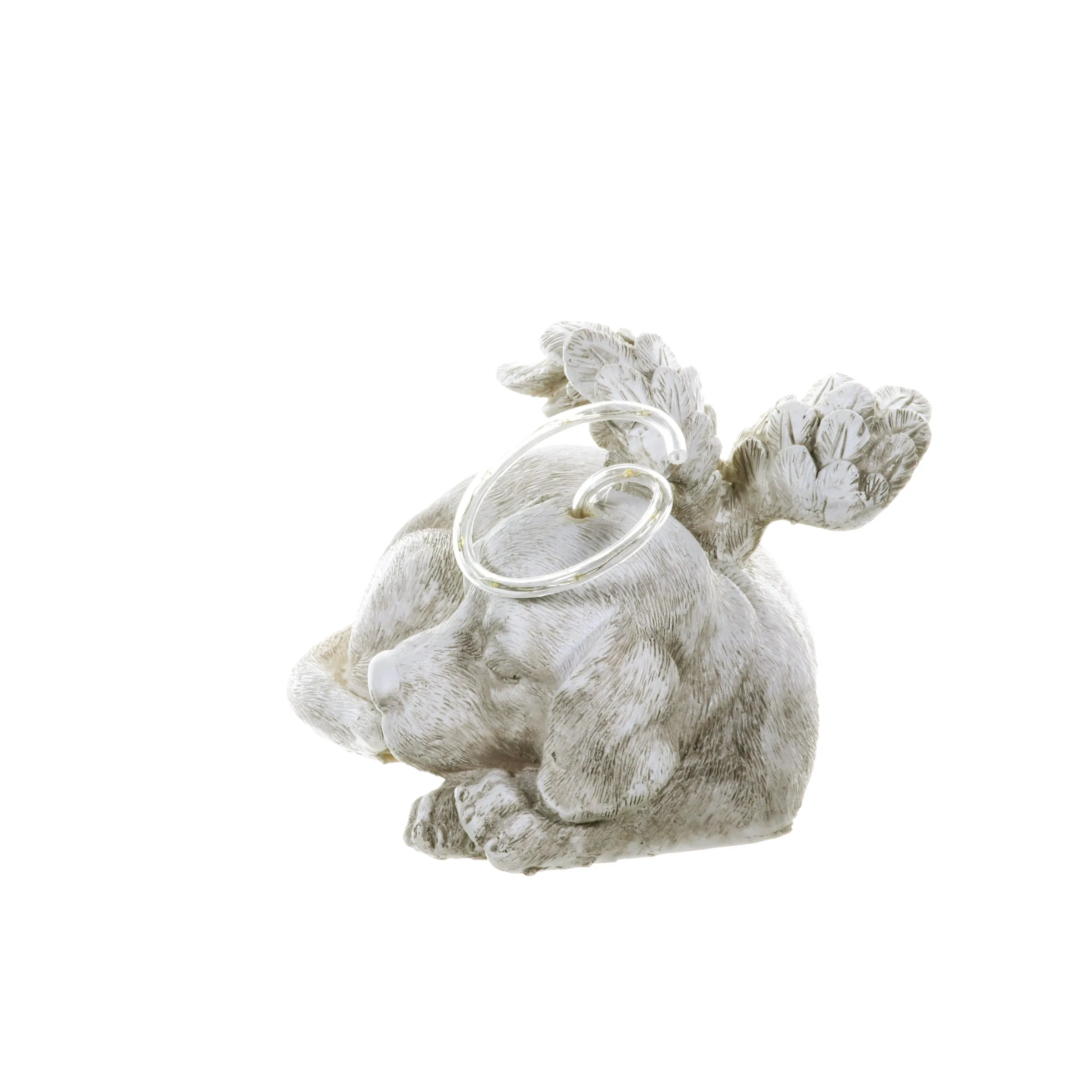 Solar Sleeping Dog with Halo and Angel Wings Memorial Garden Statue, 12 by 7 Inches