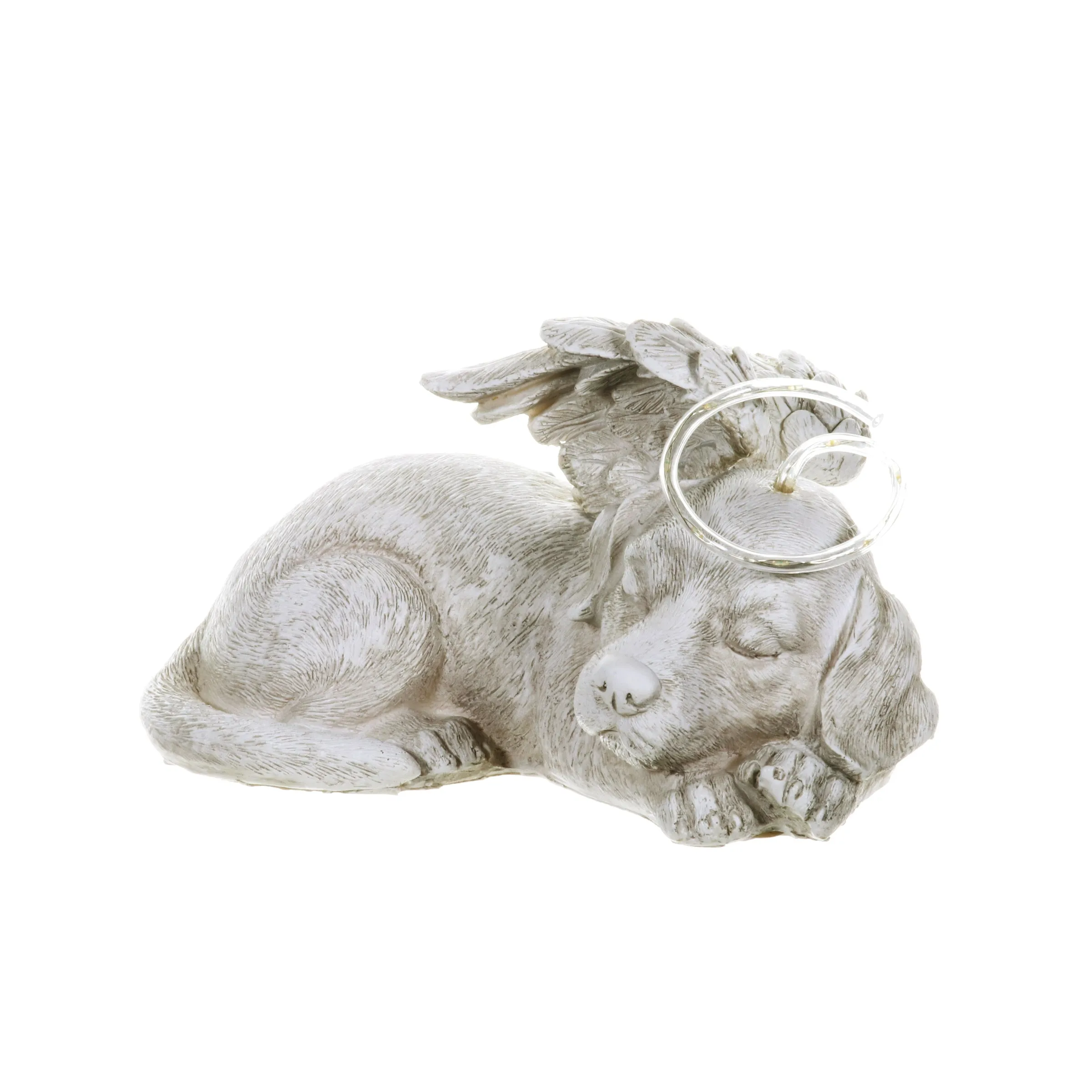Solar Sleeping Dog with Halo and Angel Wings Memorial Garden Statue, 12 by 7 Inches