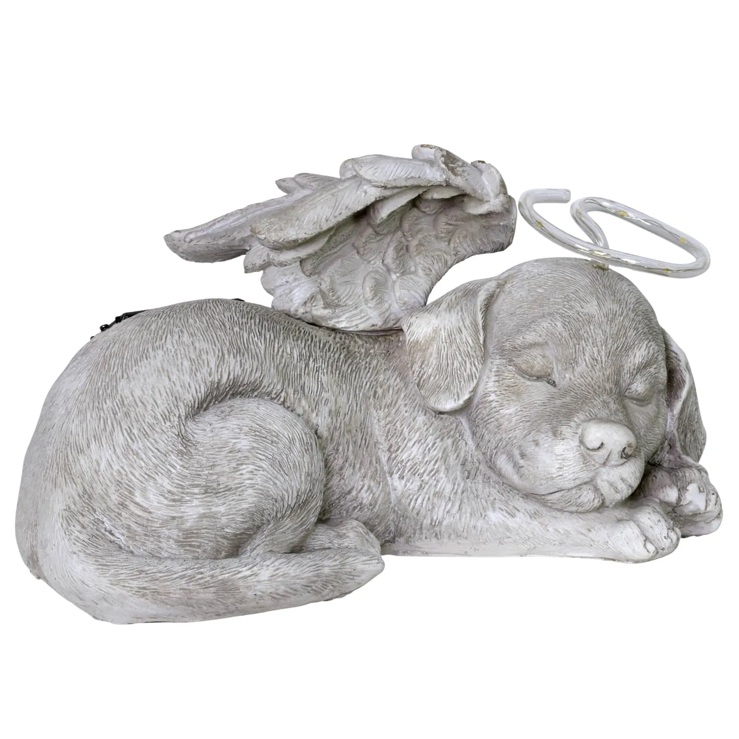 Solar Sleeping Dog with Halo and Angel Wings Memorial Garden Statue, 12 by 7 Inches