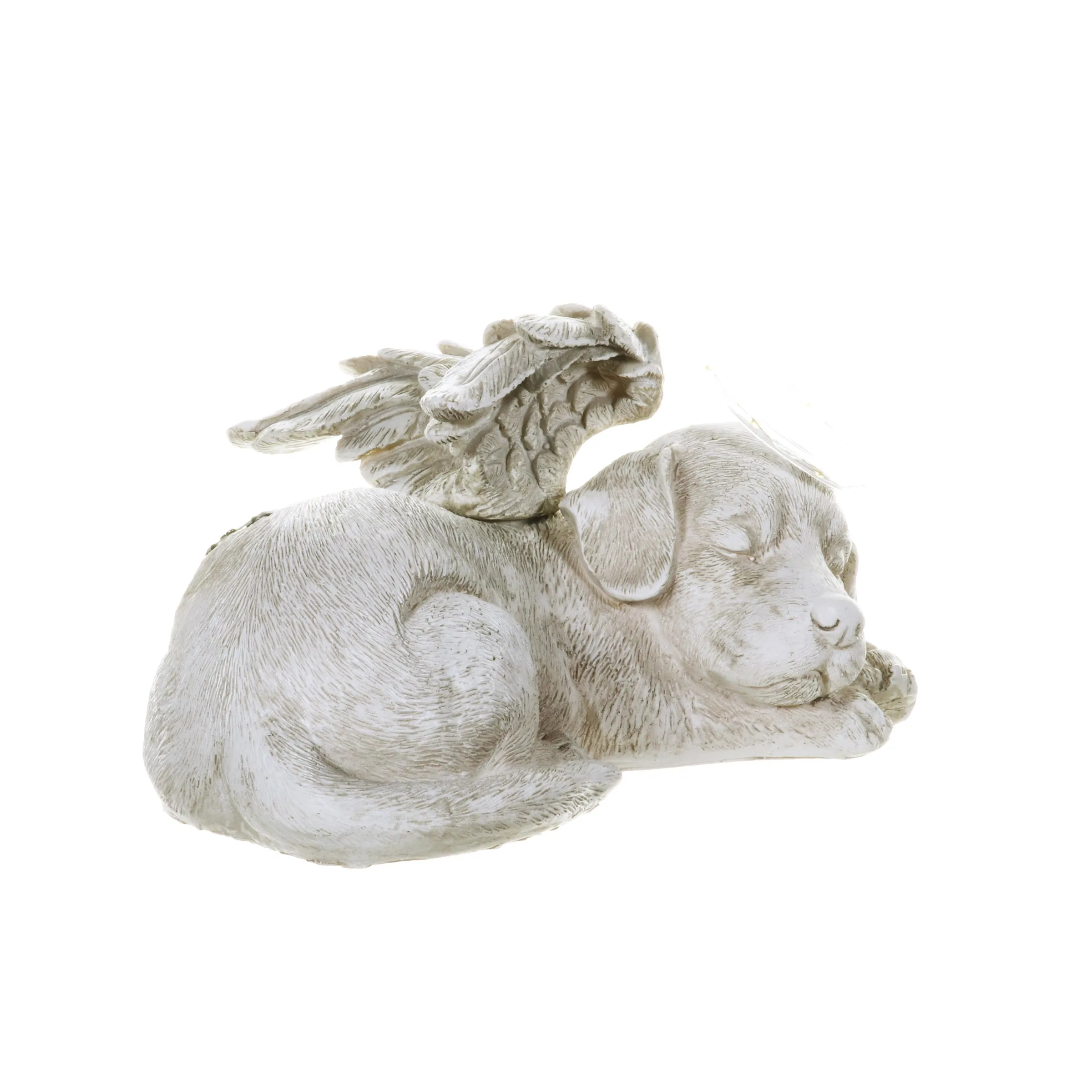 Solar Sleeping Dog with Halo and Angel Wings Memorial Garden Statue, 12 by 7 Inches