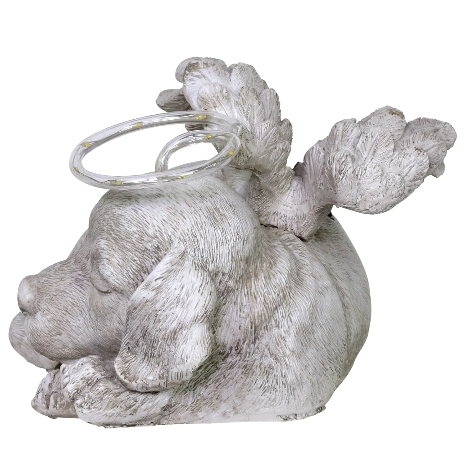 Solar Sleeping Dog with Halo and Angel Wings Memorial Garden Statue, 12 by 7 Inches