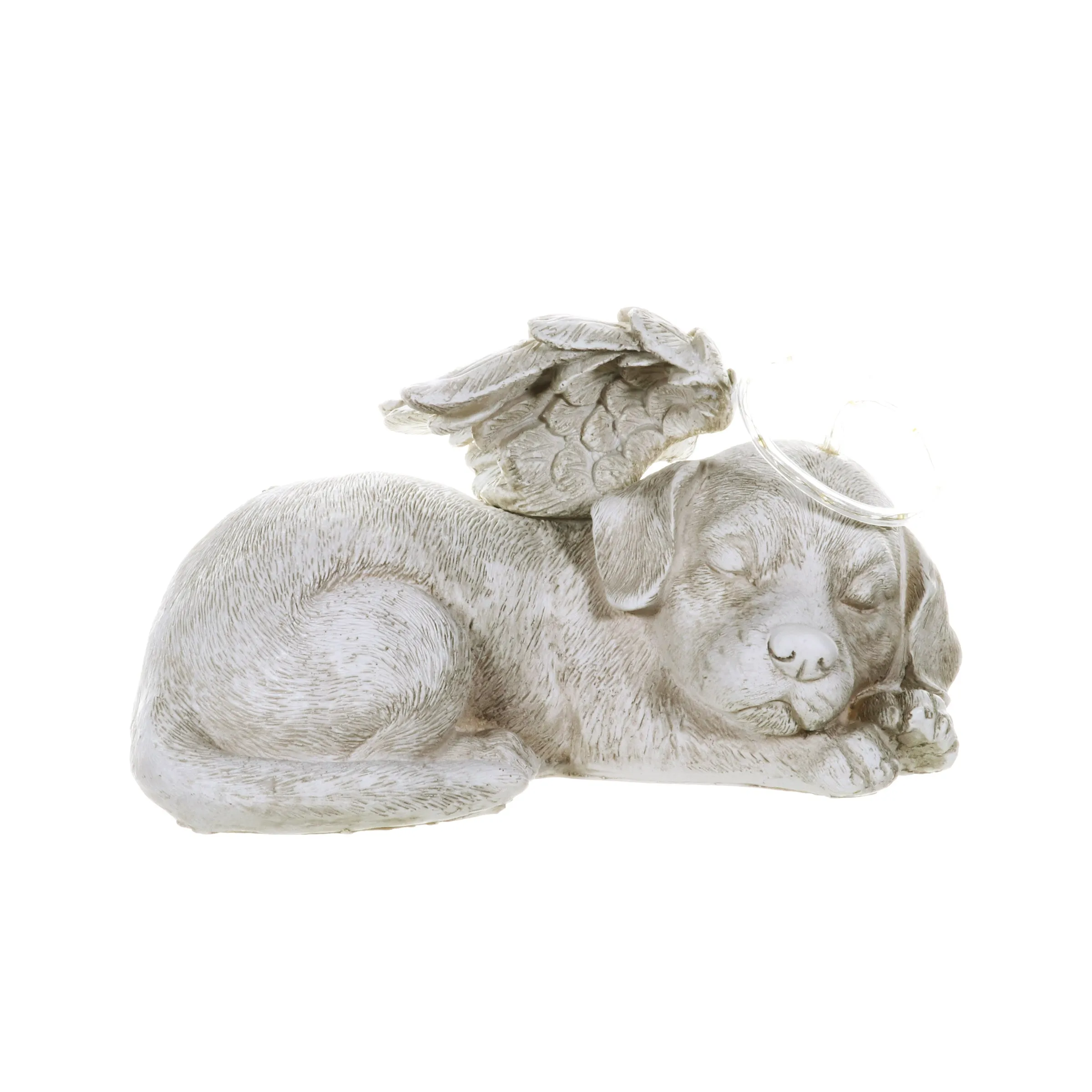 Solar Sleeping Dog with Halo and Angel Wings Memorial Garden Statue, 12 by 7 Inches