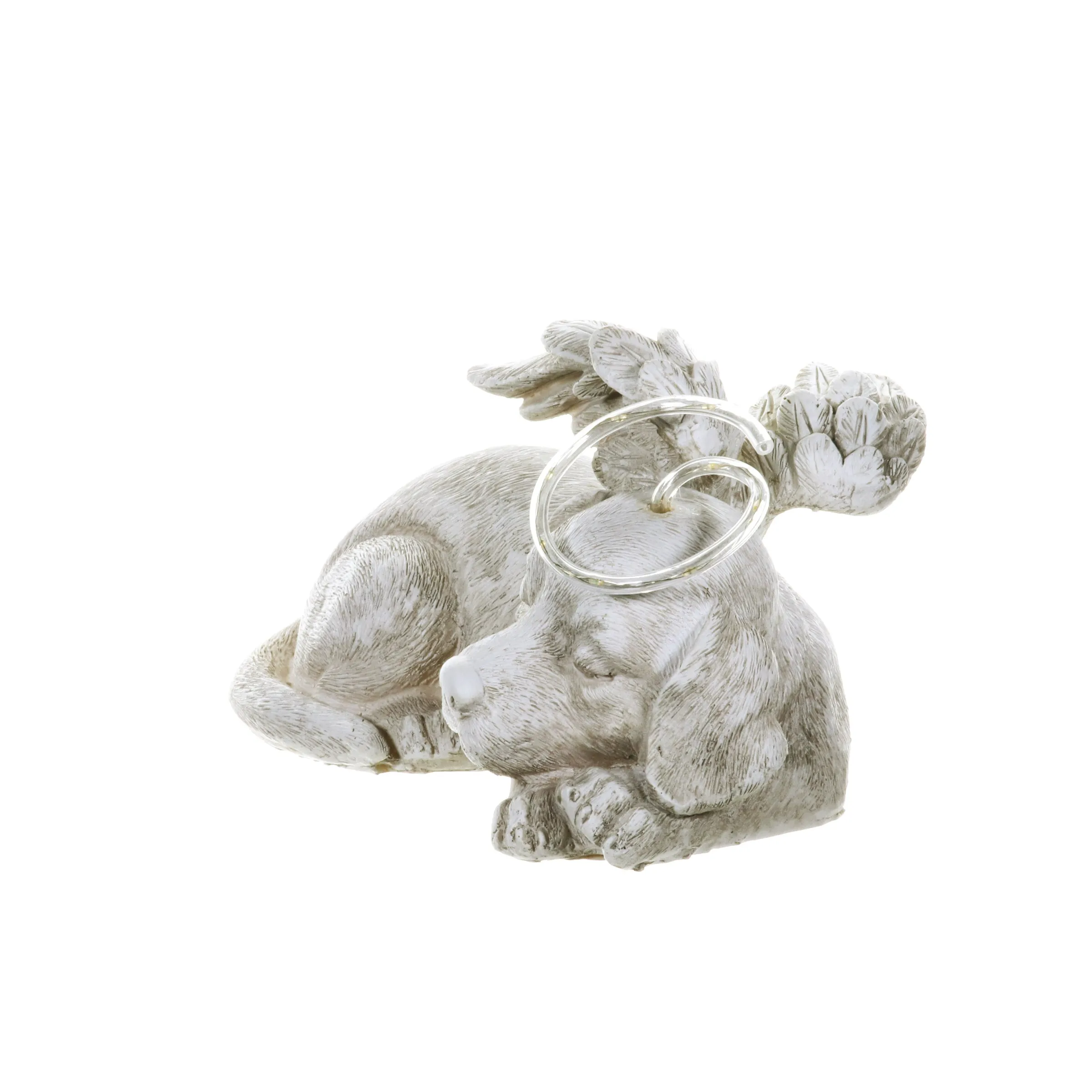 Solar Sleeping Dog with Halo and Angel Wings Memorial Garden Statue, 12 by 7 Inches