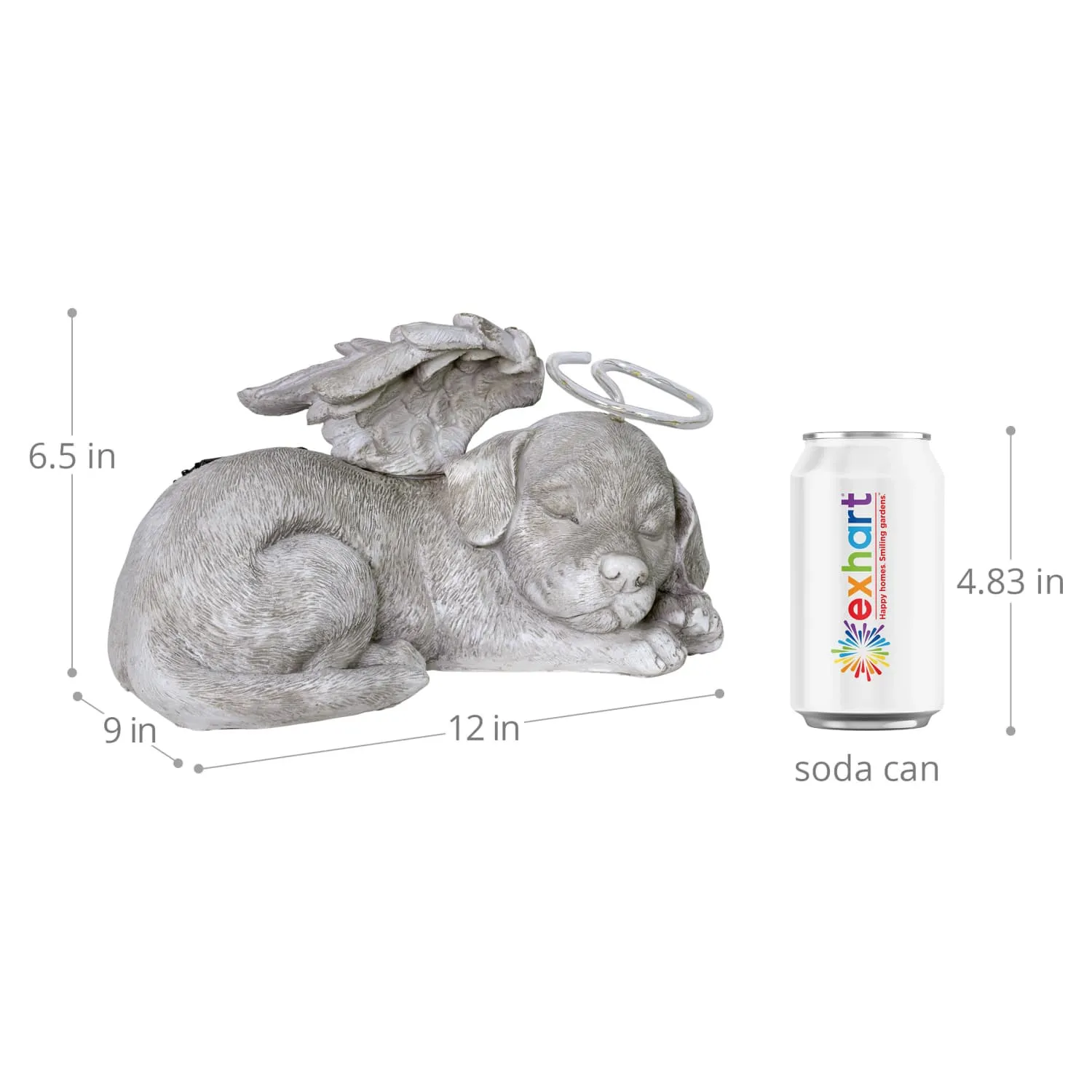 Solar Sleeping Dog with Halo and Angel Wings Memorial Garden Statue, 12 by 7 Inches