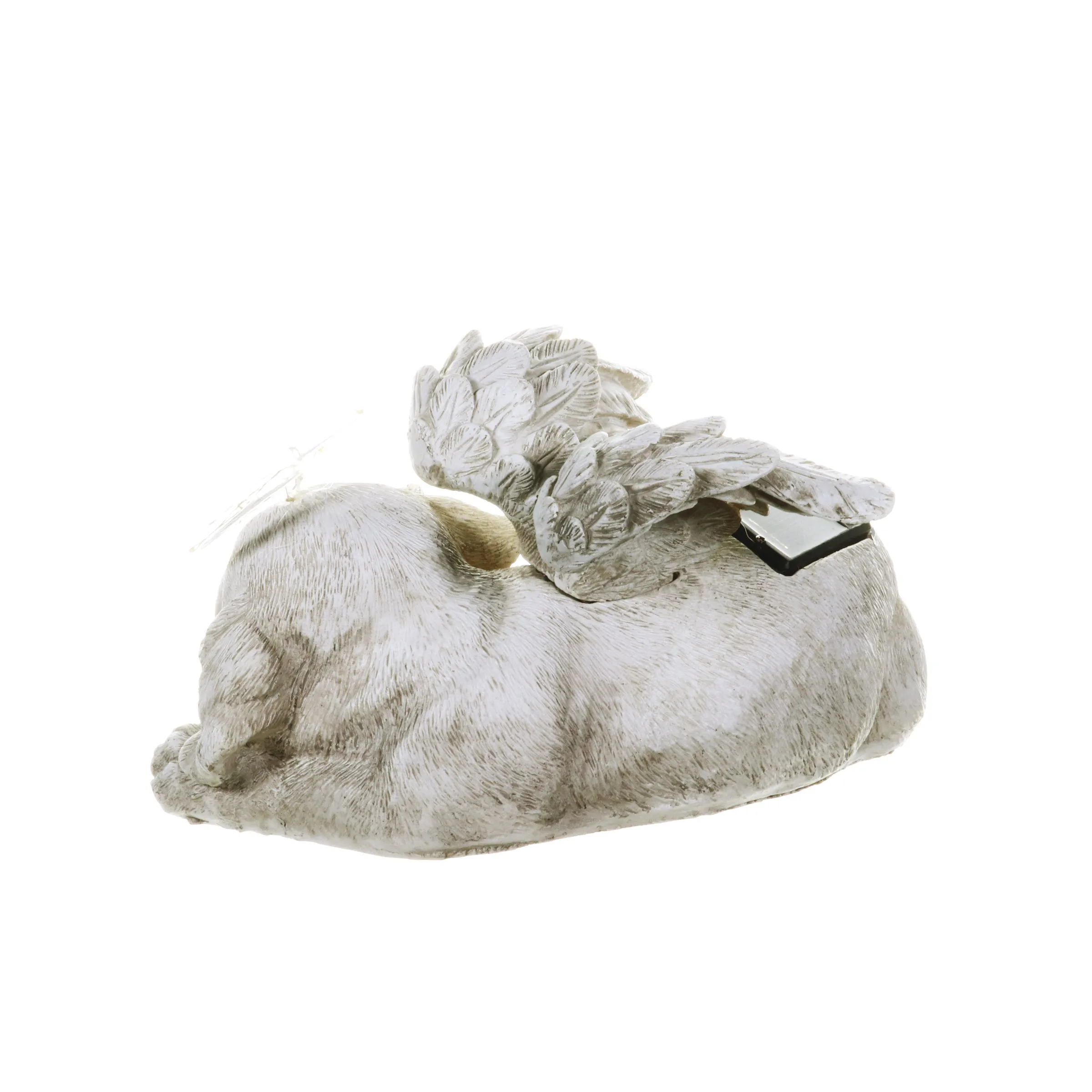 Solar Sleeping Dog with Halo and Angel Wings Memorial Garden Statue, 12 by 7 Inches