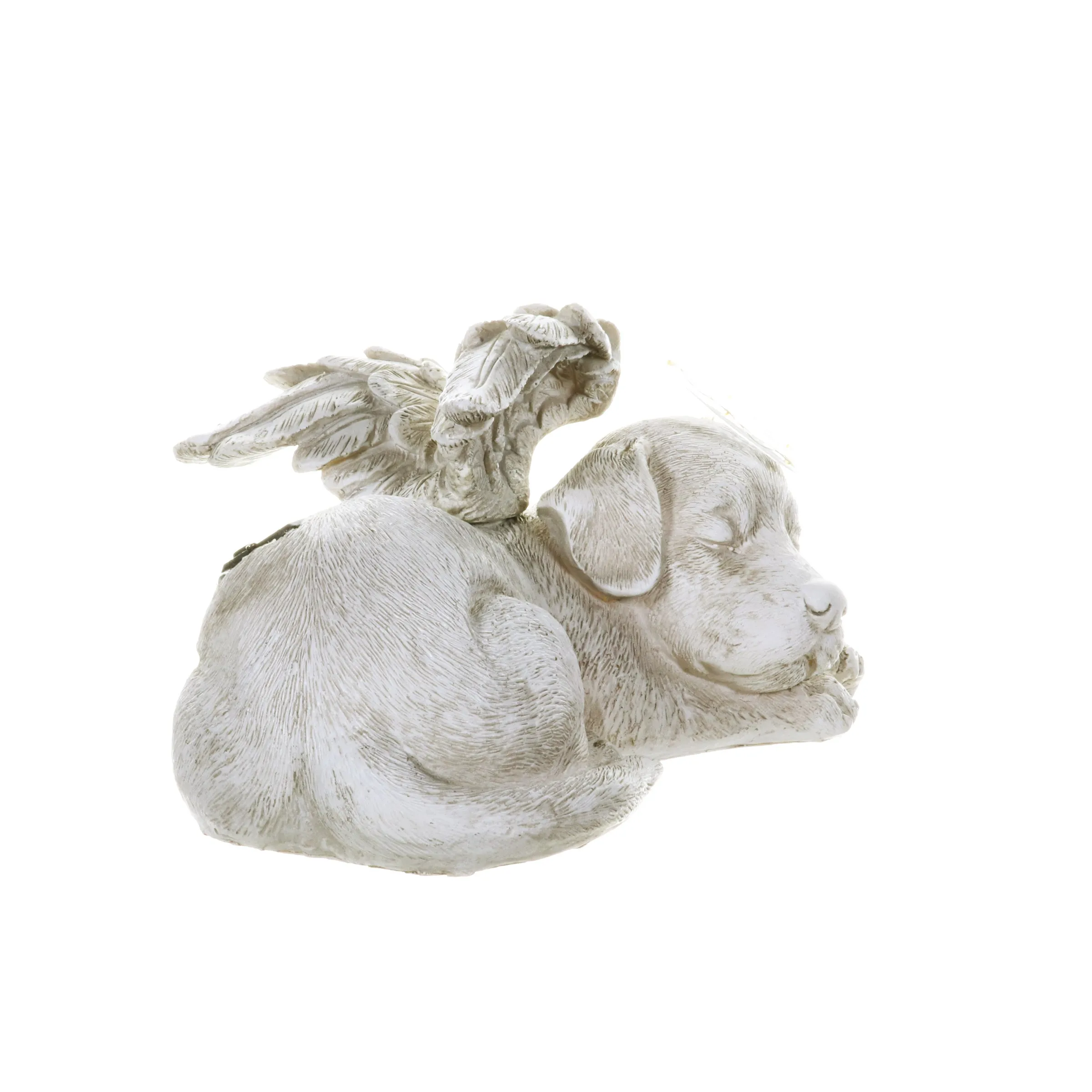Solar Sleeping Dog with Halo and Angel Wings Memorial Garden Statue, 12 by 7 Inches