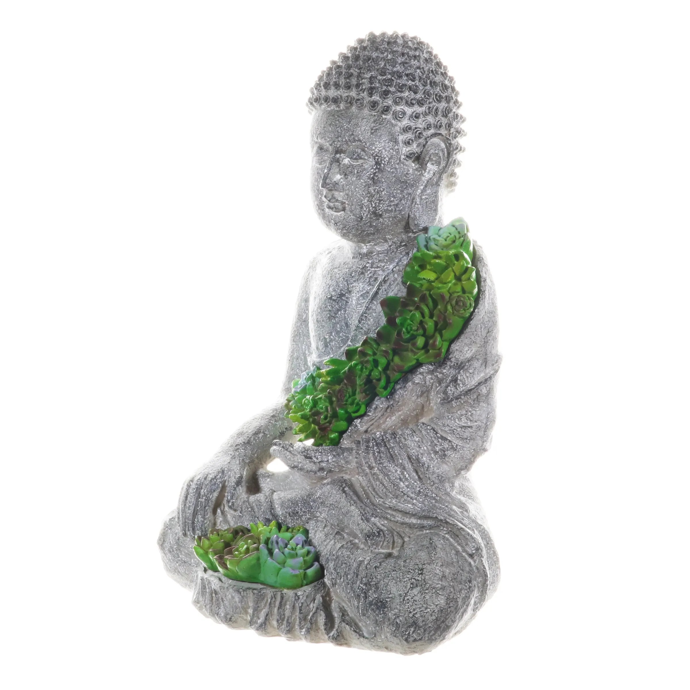 Solar Succulent Adorned Buddha, 10 by 14 Inches