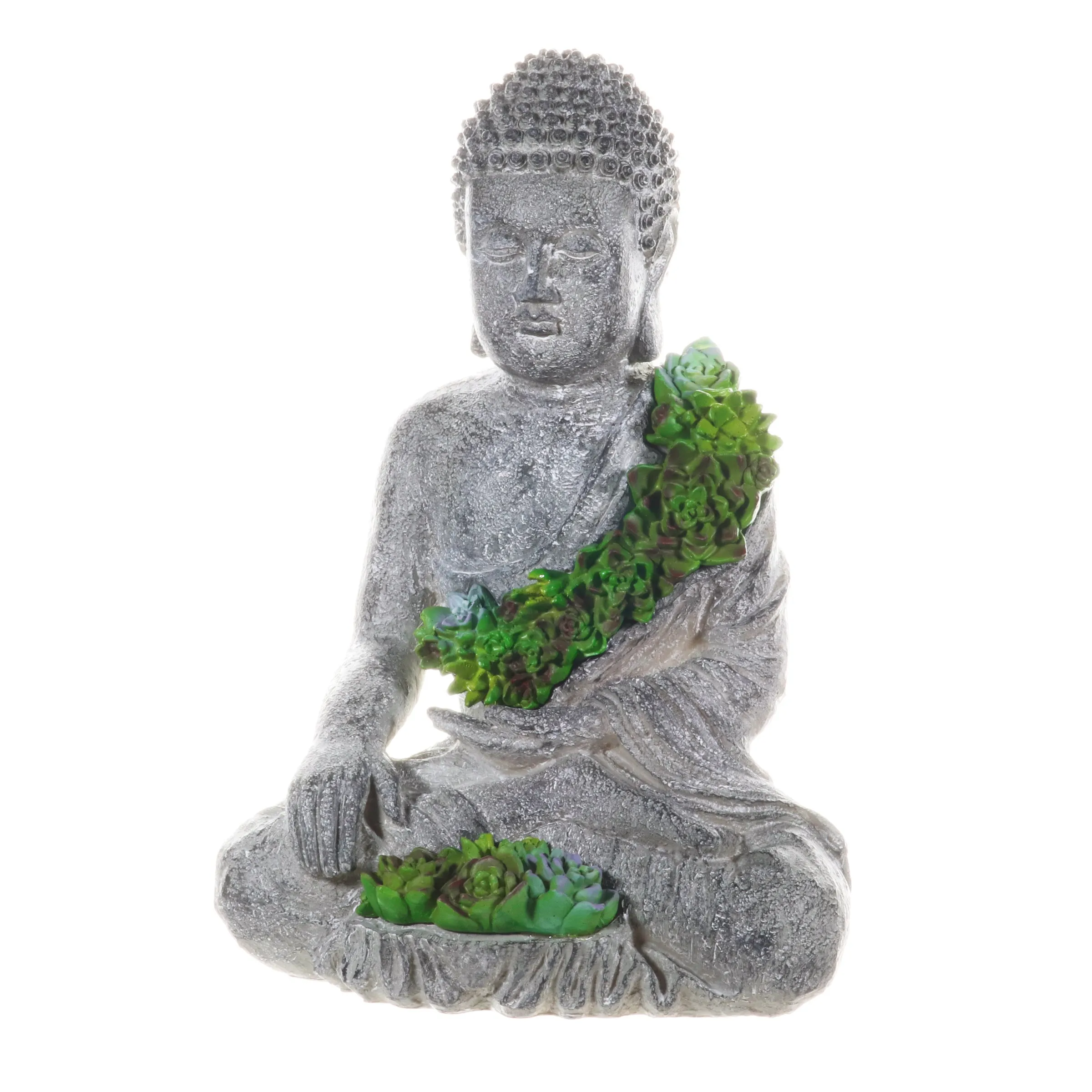 Solar Succulent Adorned Buddha, 10 by 14 Inches