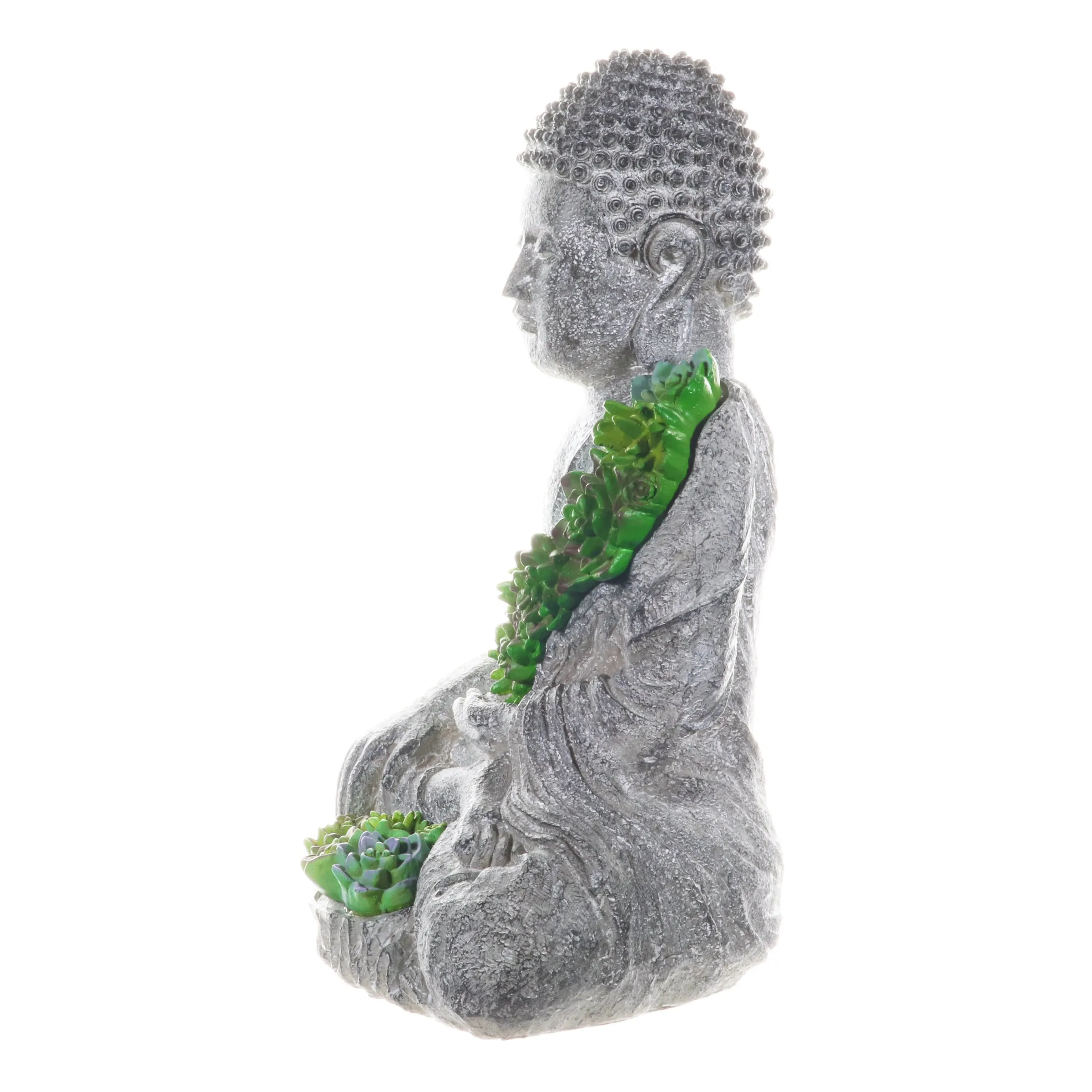 Solar Succulent Adorned Buddha, 10 by 14 Inches