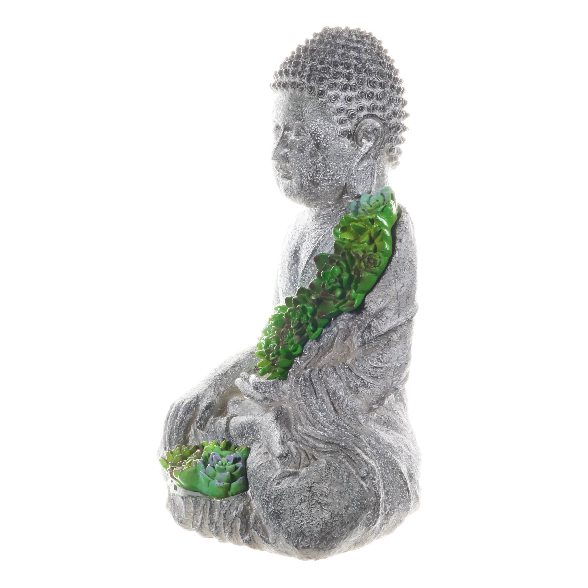 Solar Succulent Adorned Buddha, 10 by 14 Inches