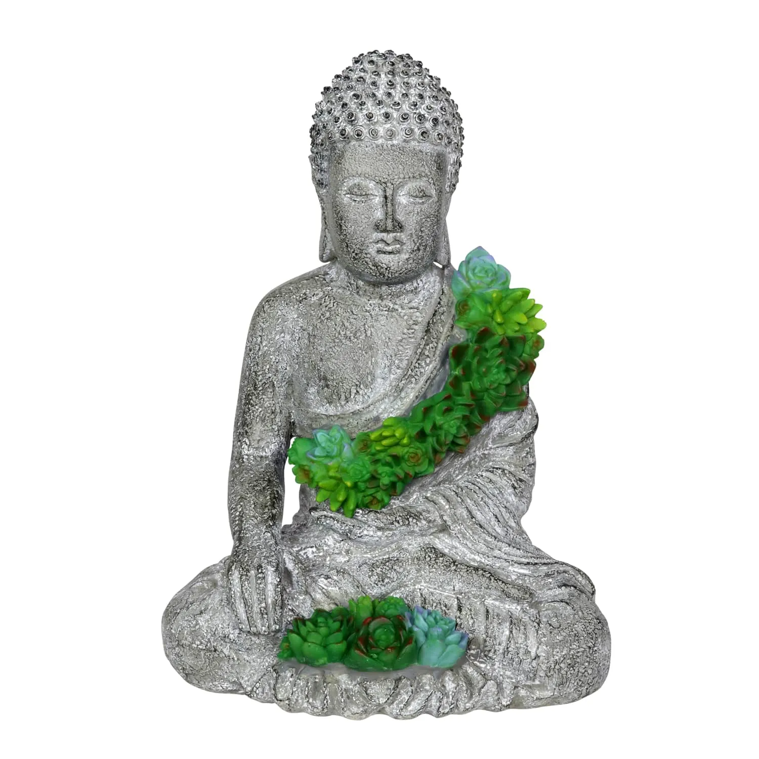 Solar Succulent Adorned Buddha, 10 by 14 Inches