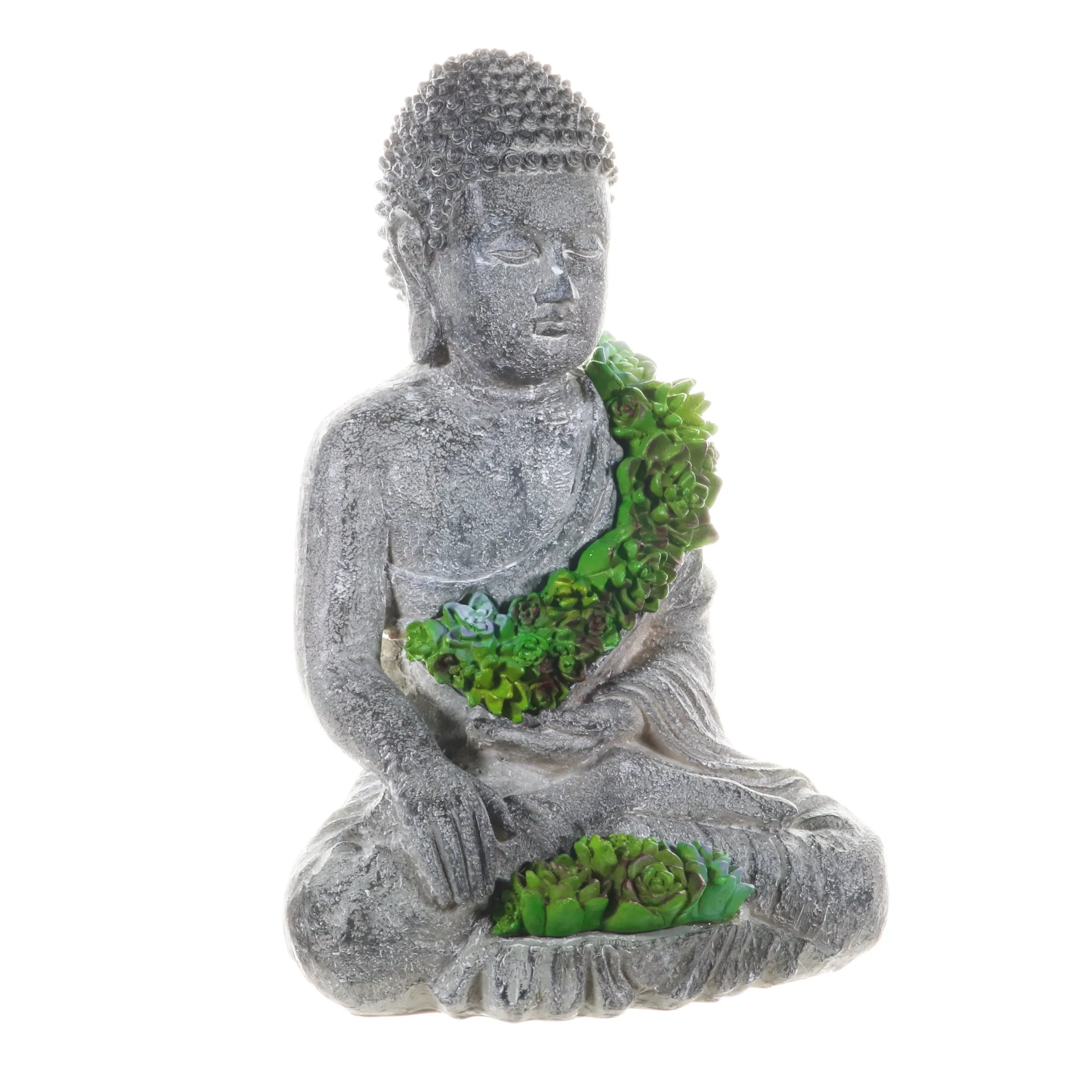 Solar Succulent Adorned Buddha, 10 by 14 Inches