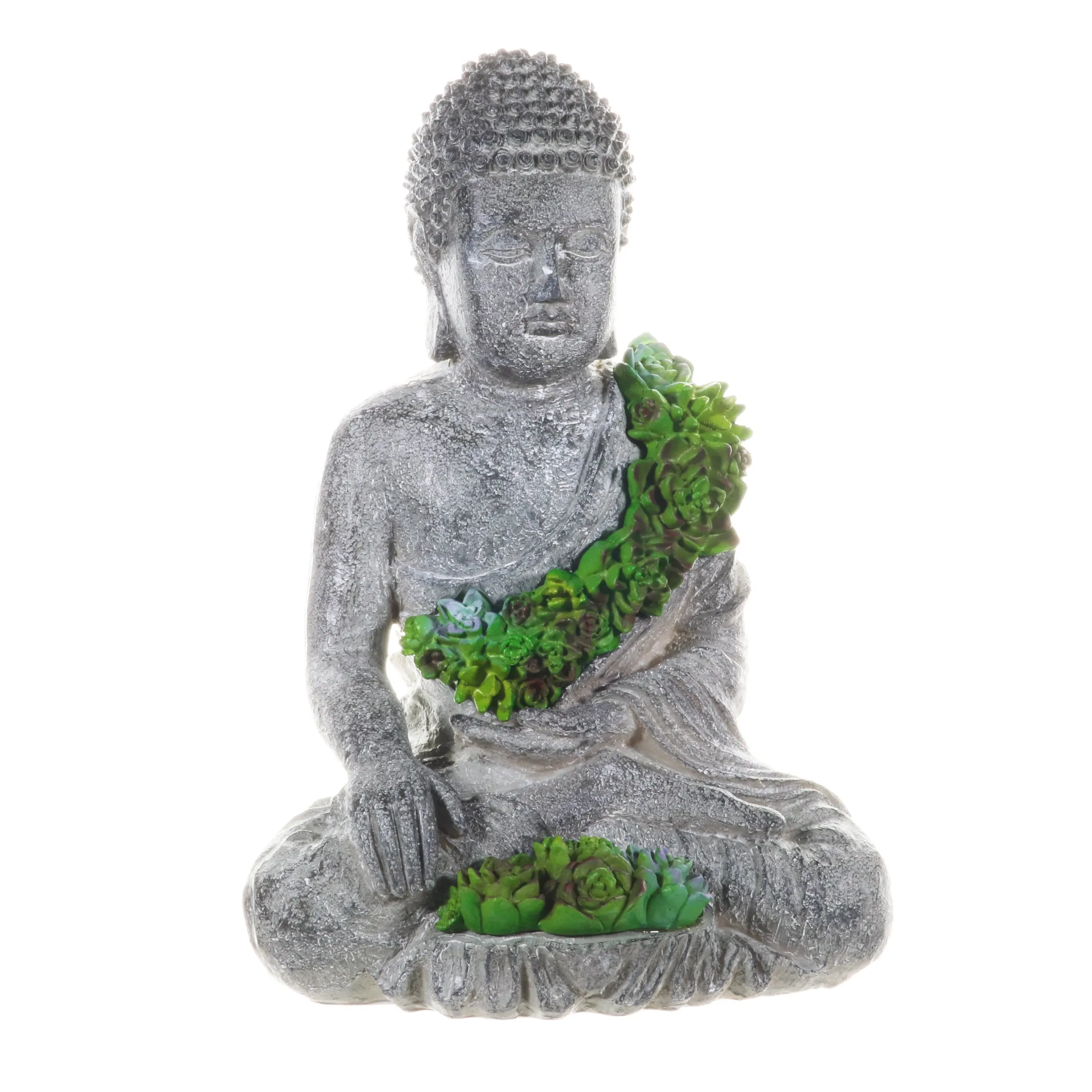 Solar Succulent Adorned Buddha, 10 by 14 Inches