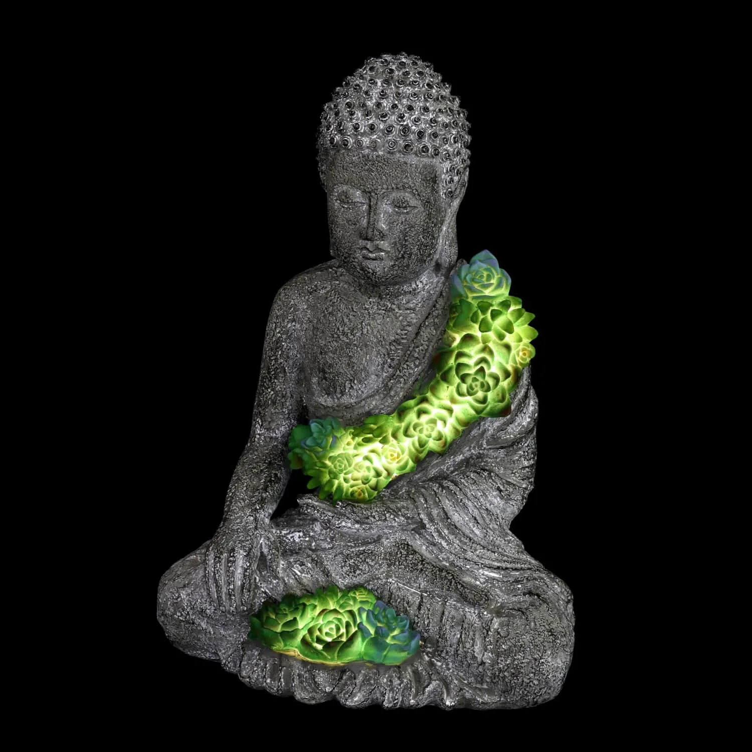 Solar Succulent Adorned Buddha, 10 by 14 Inches