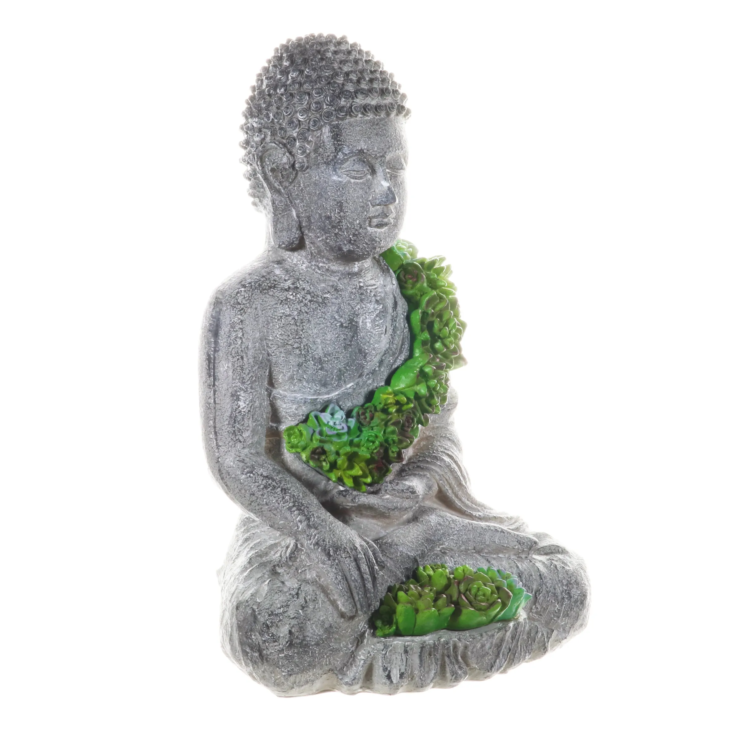 Solar Succulent Adorned Buddha, 10 by 14 Inches