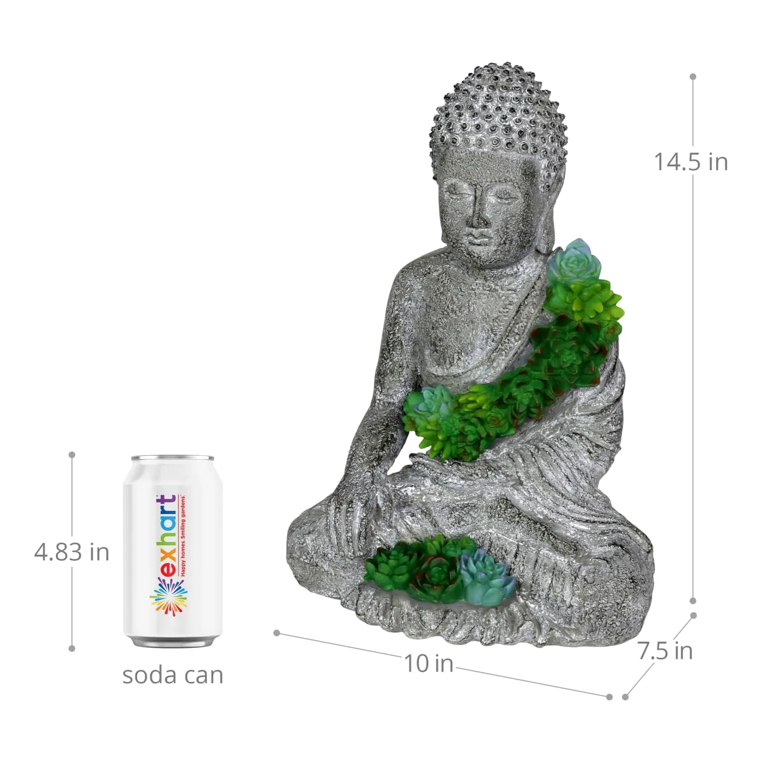 Solar Succulent Adorned Buddha, 10 by 14 Inches