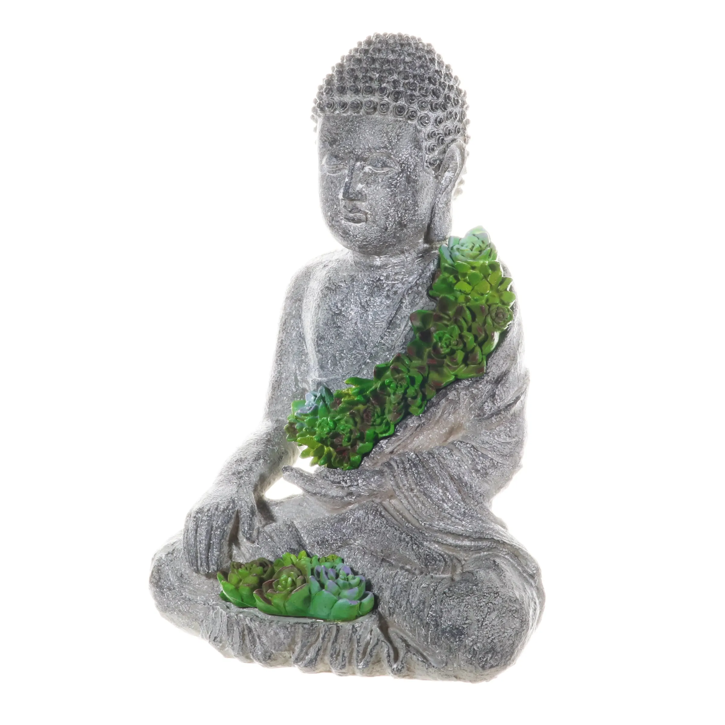 Solar Succulent Adorned Buddha, 10 by 14 Inches