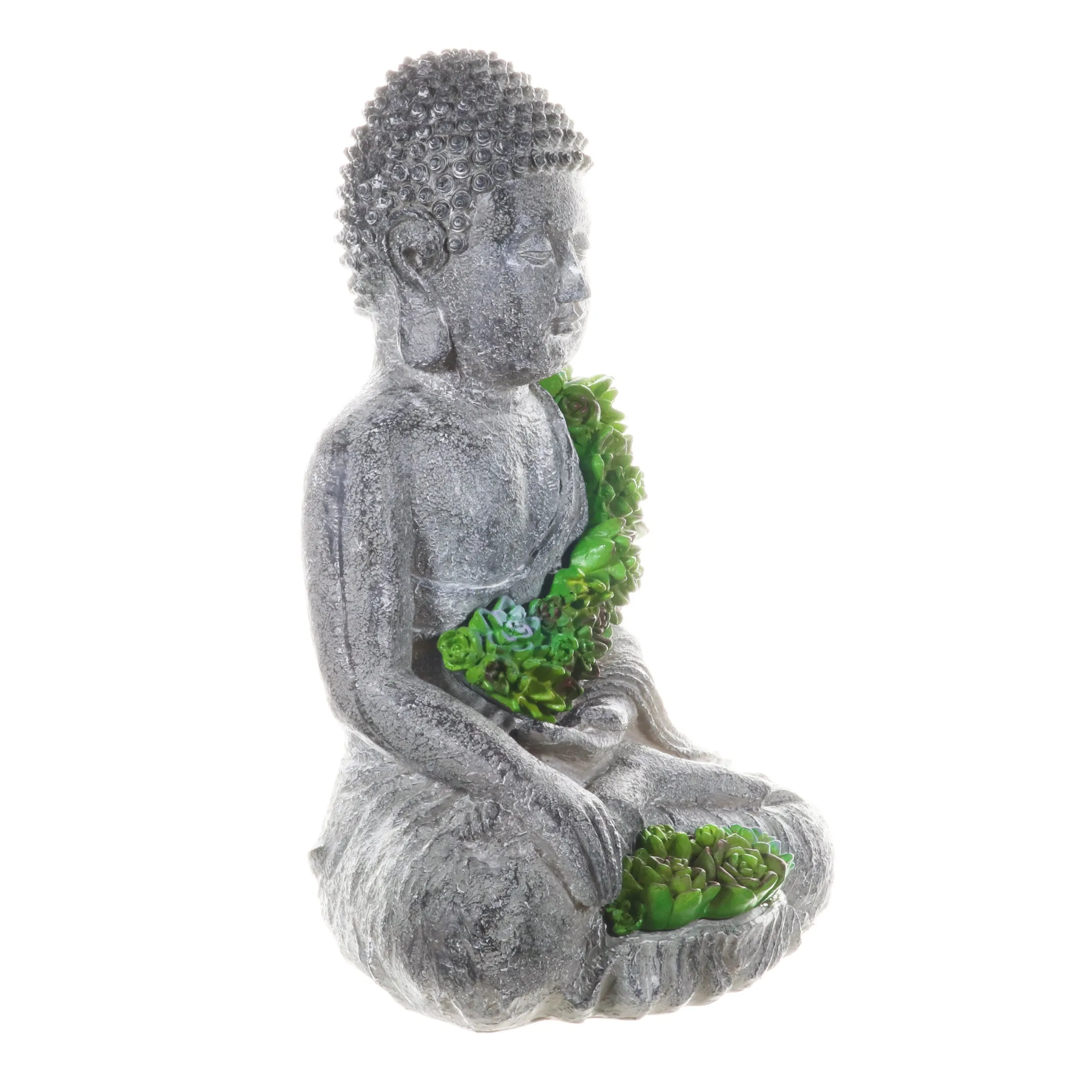 Solar Succulent Adorned Buddha, 10 by 14 Inches