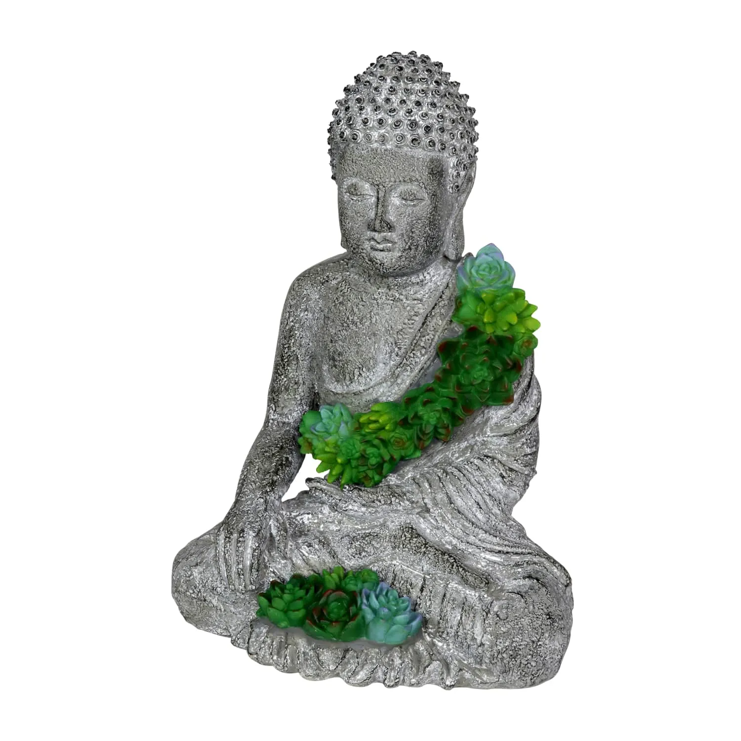 Solar Succulent Adorned Buddha, 10 by 14 Inches