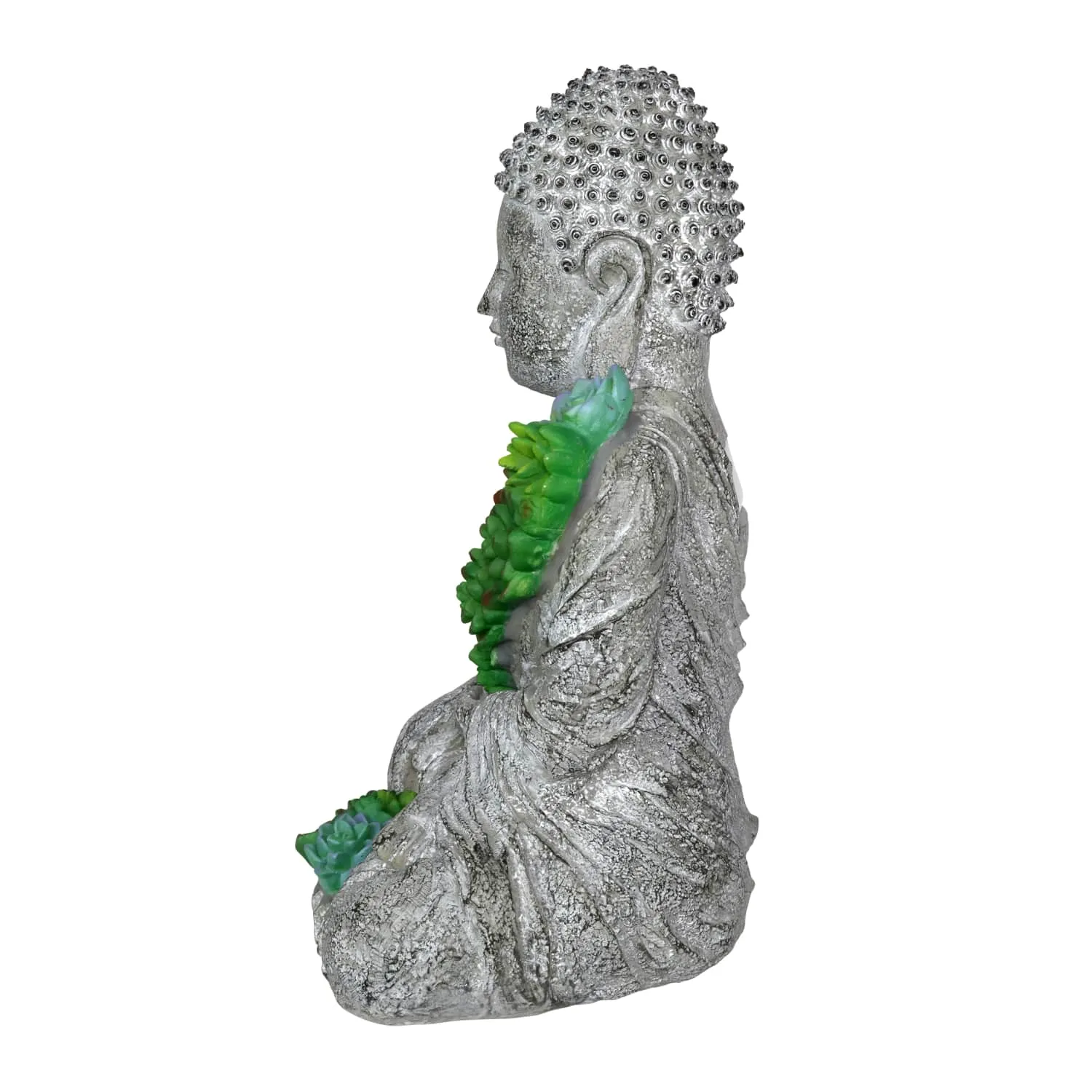 Solar Succulent Adorned Buddha, 10 by 14 Inches