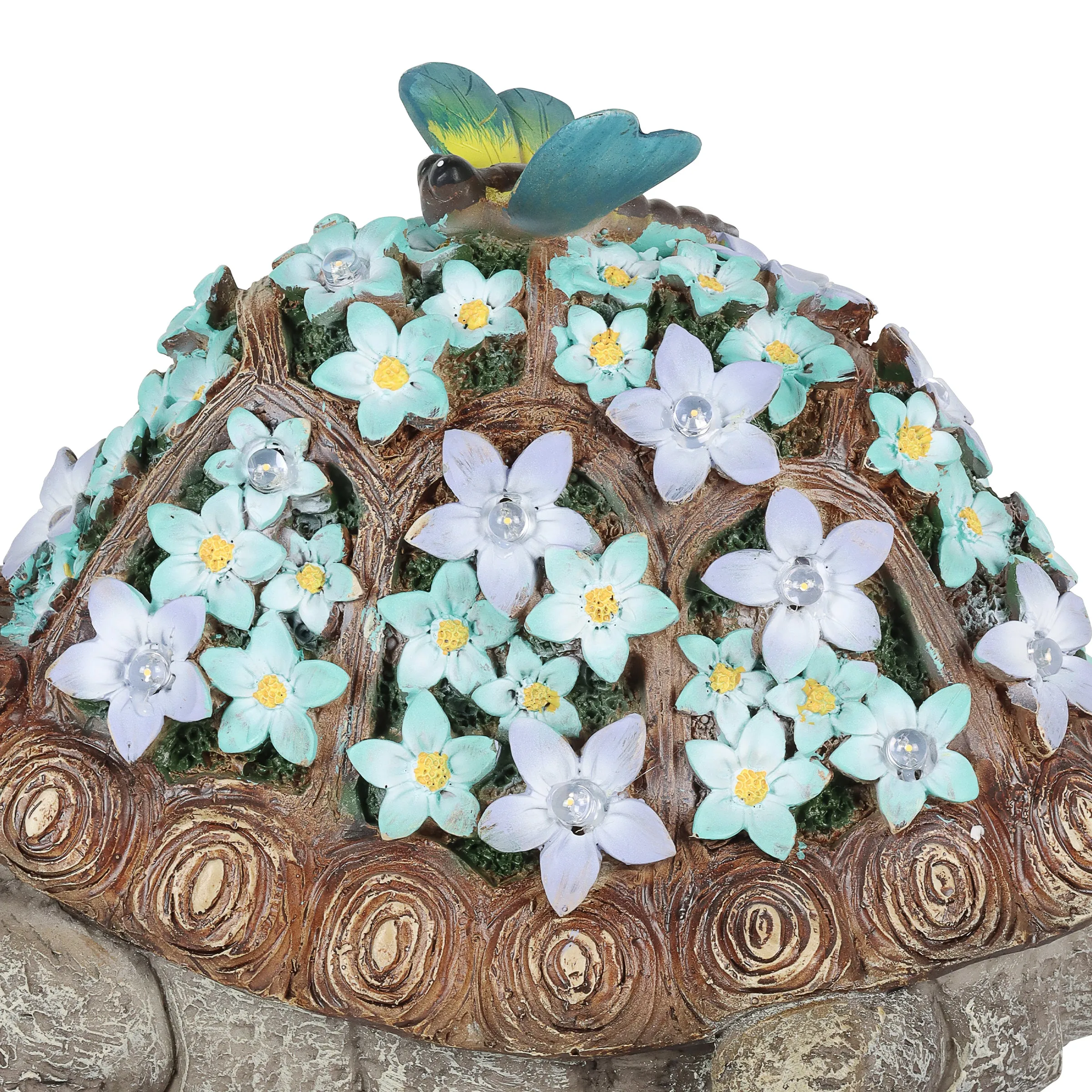 Solar Turtle Statue with Flower Shell, 10 Inch