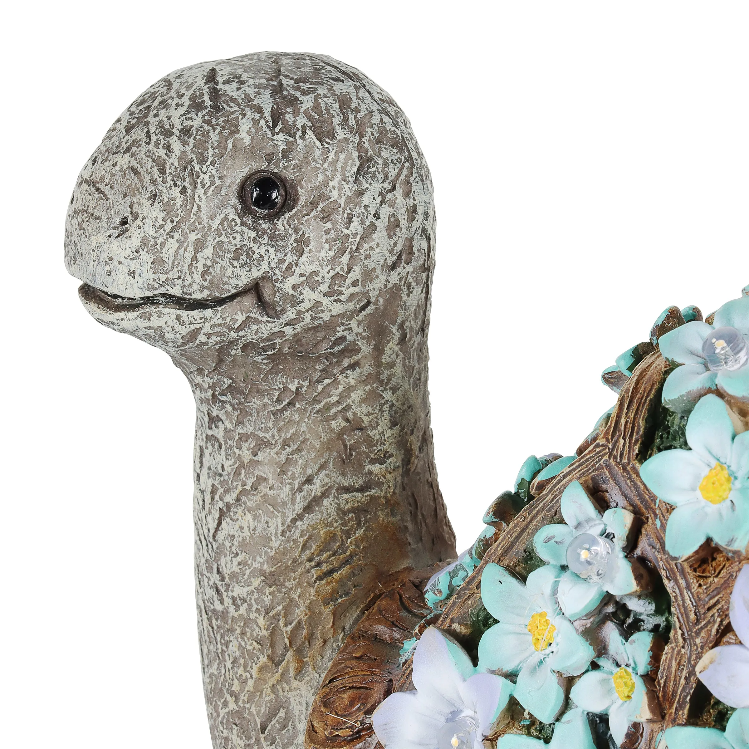 Solar Turtle Statue with Flower Shell, 10 Inch