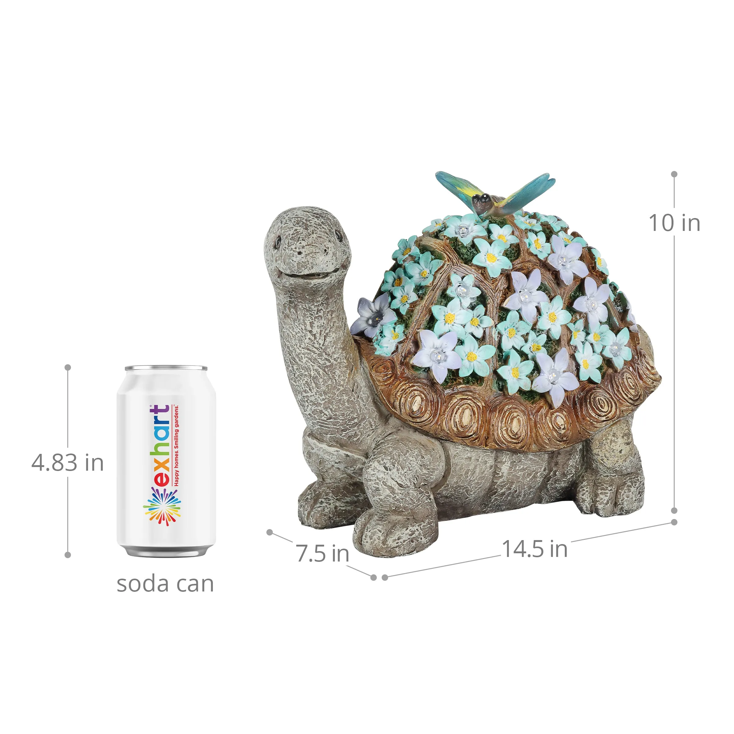 Solar Turtle Statue with Flower Shell, 10 Inch