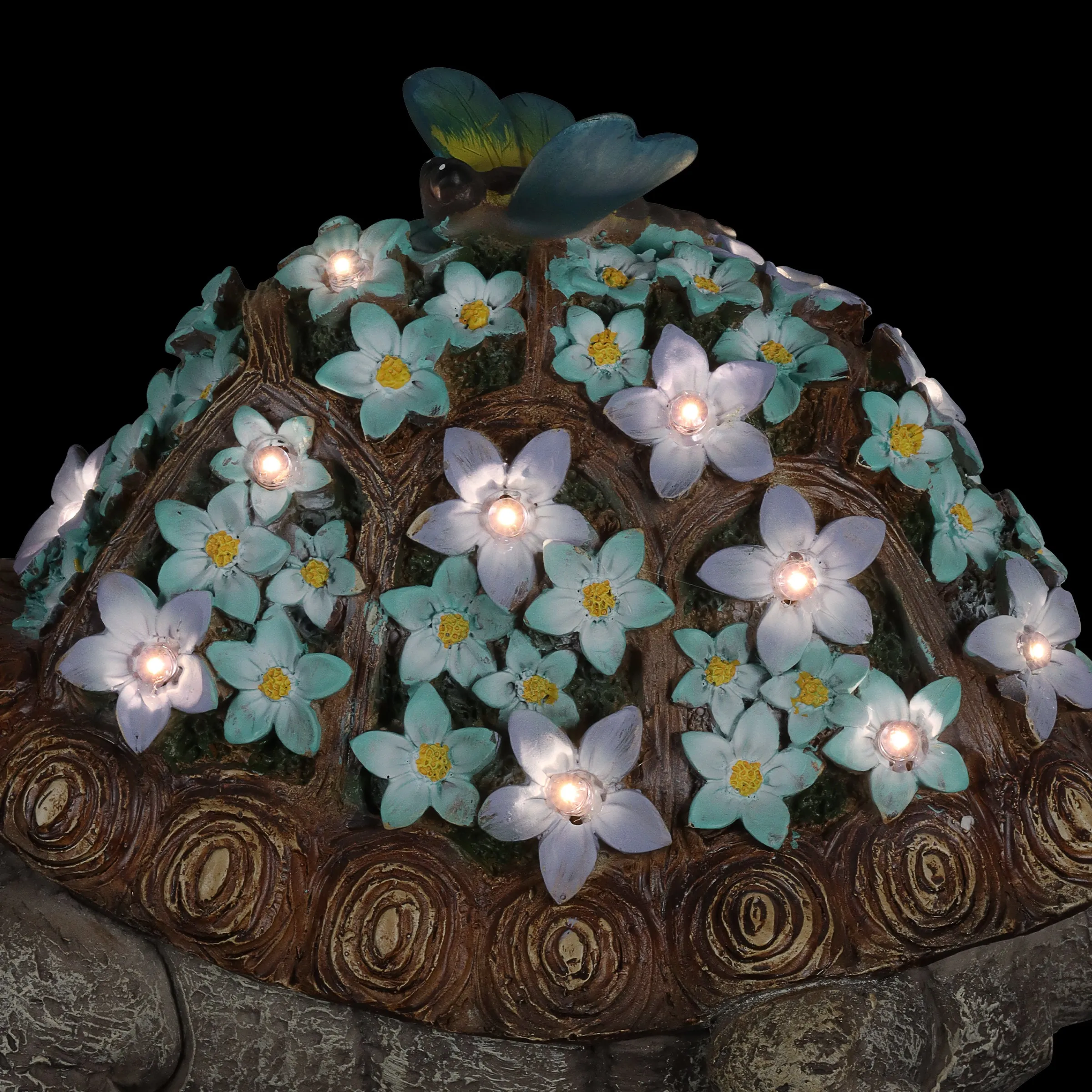 Solar Turtle Statue with Flower Shell, 10 Inch