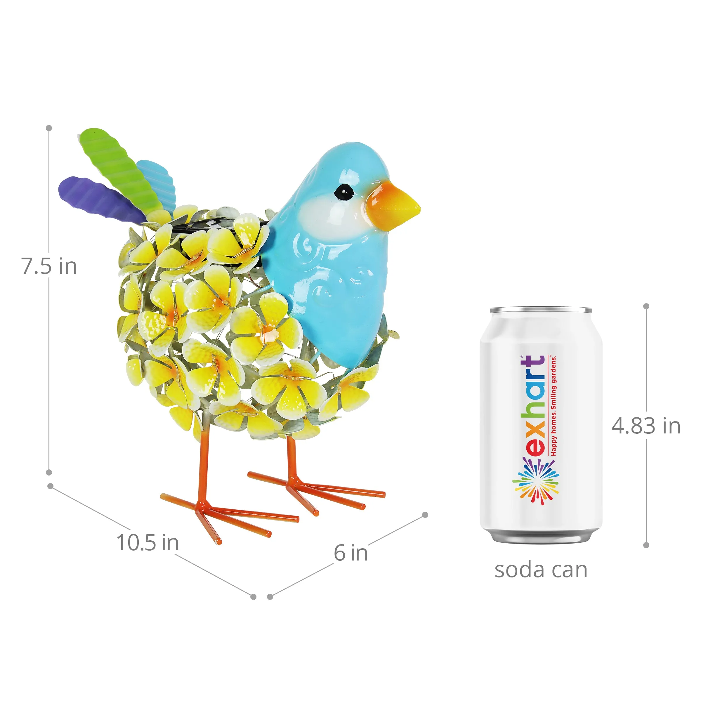Solar Yellow Metal Song Bird with 38 LEDs in a Flower Body Garden Statue, 6 by 7.5 Inches