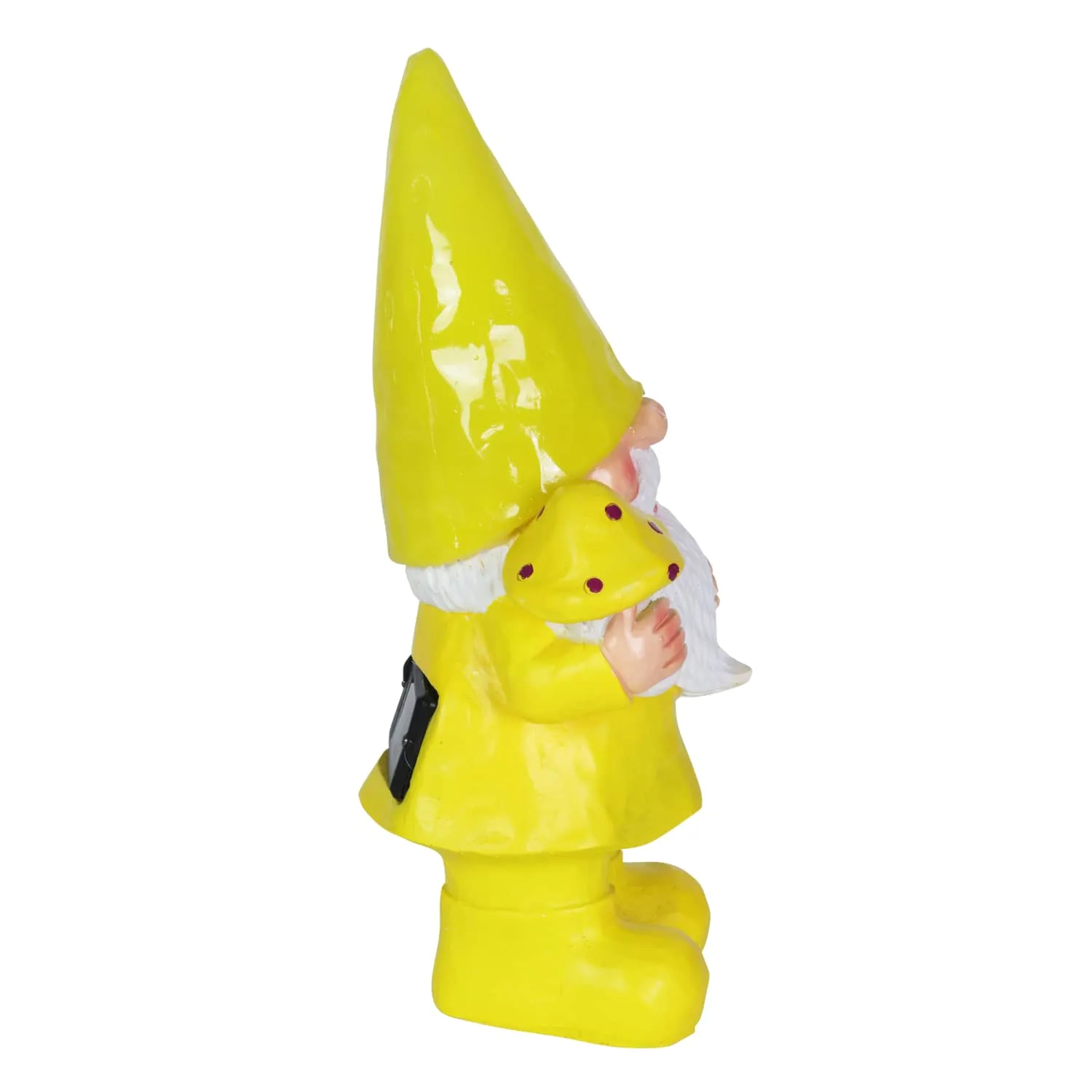 Solar Yellow Yokum Woodland Gnome with a Mushroom Garden Statue, 11 Inch