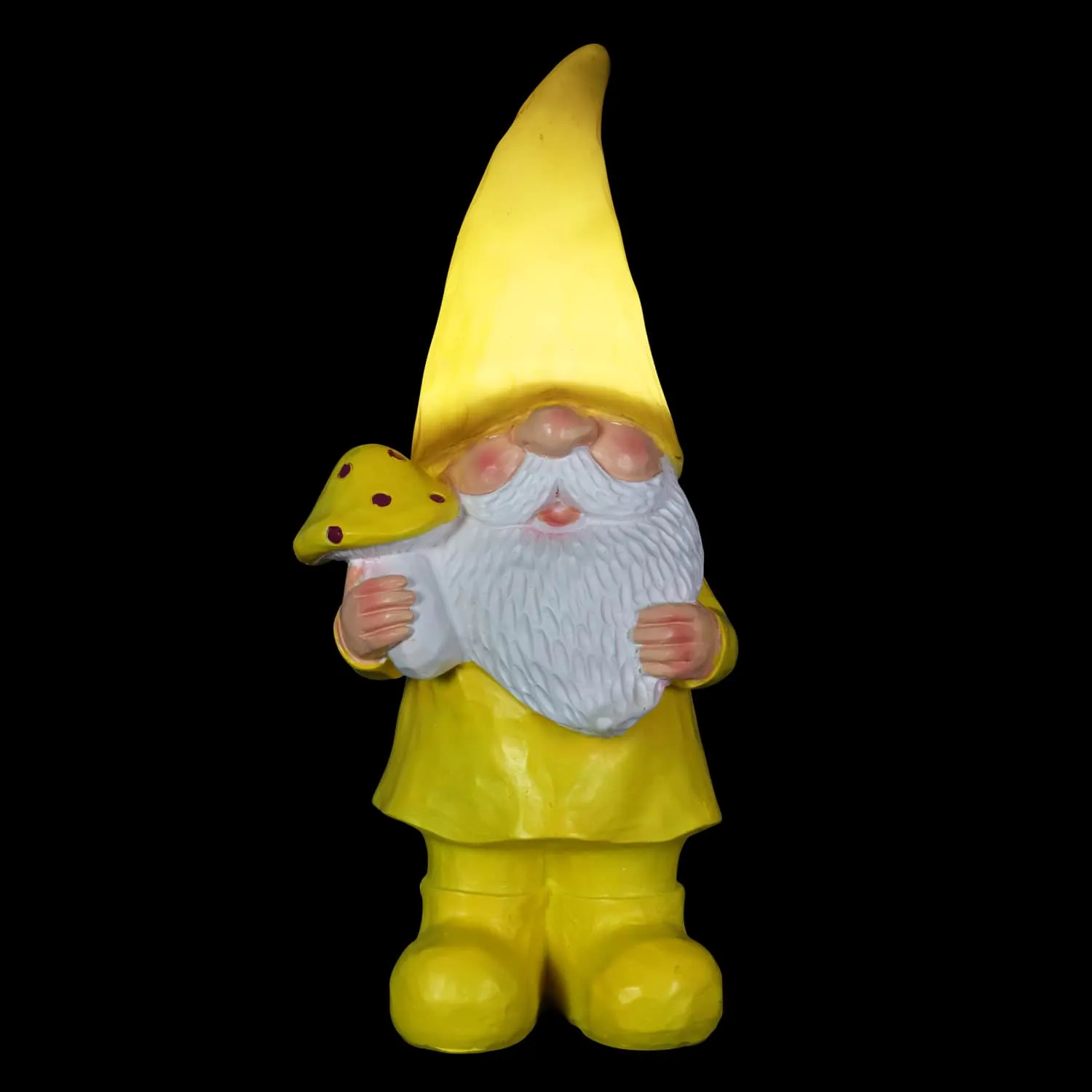 Solar Yellow Yokum Woodland Gnome with a Mushroom Garden Statue, 11 Inch