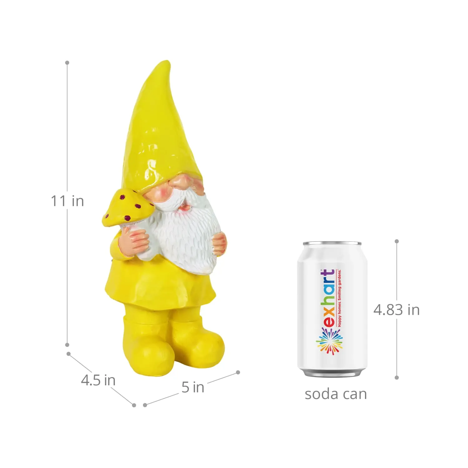 Solar Yellow Yokum Woodland Gnome with a Mushroom Garden Statue, 11 Inch