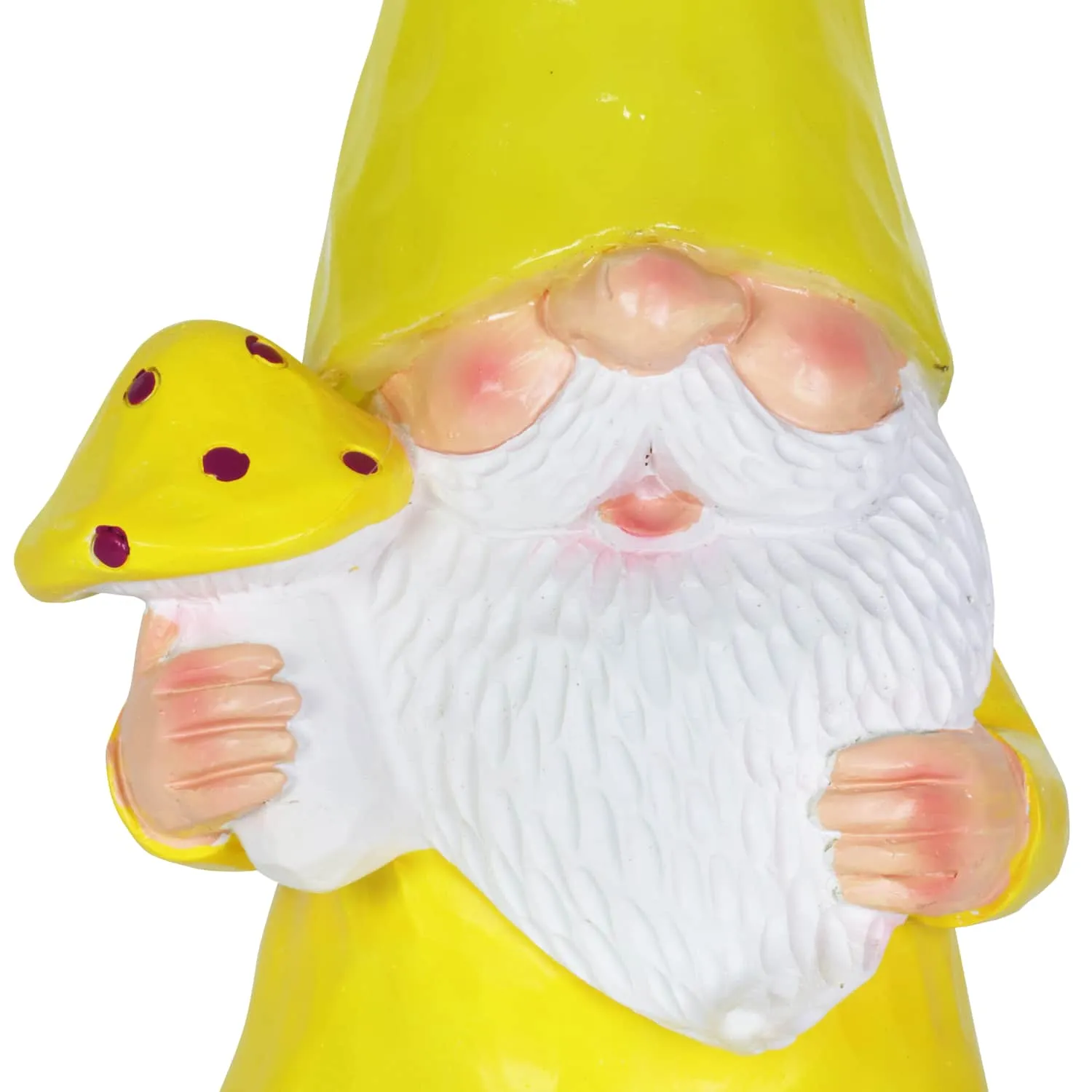 Solar Yellow Yokum Woodland Gnome with a Mushroom Garden Statue, 11 Inch